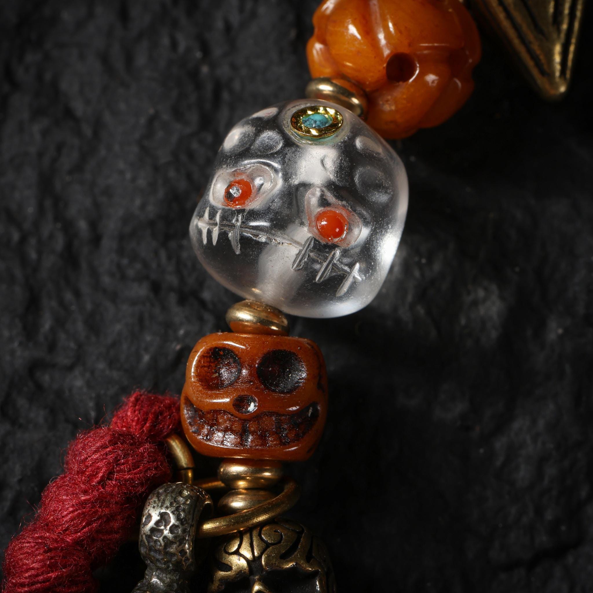 Tibetan Amulet Bracelet Yak Bone, Turquoise, Agate & Dzi Bead