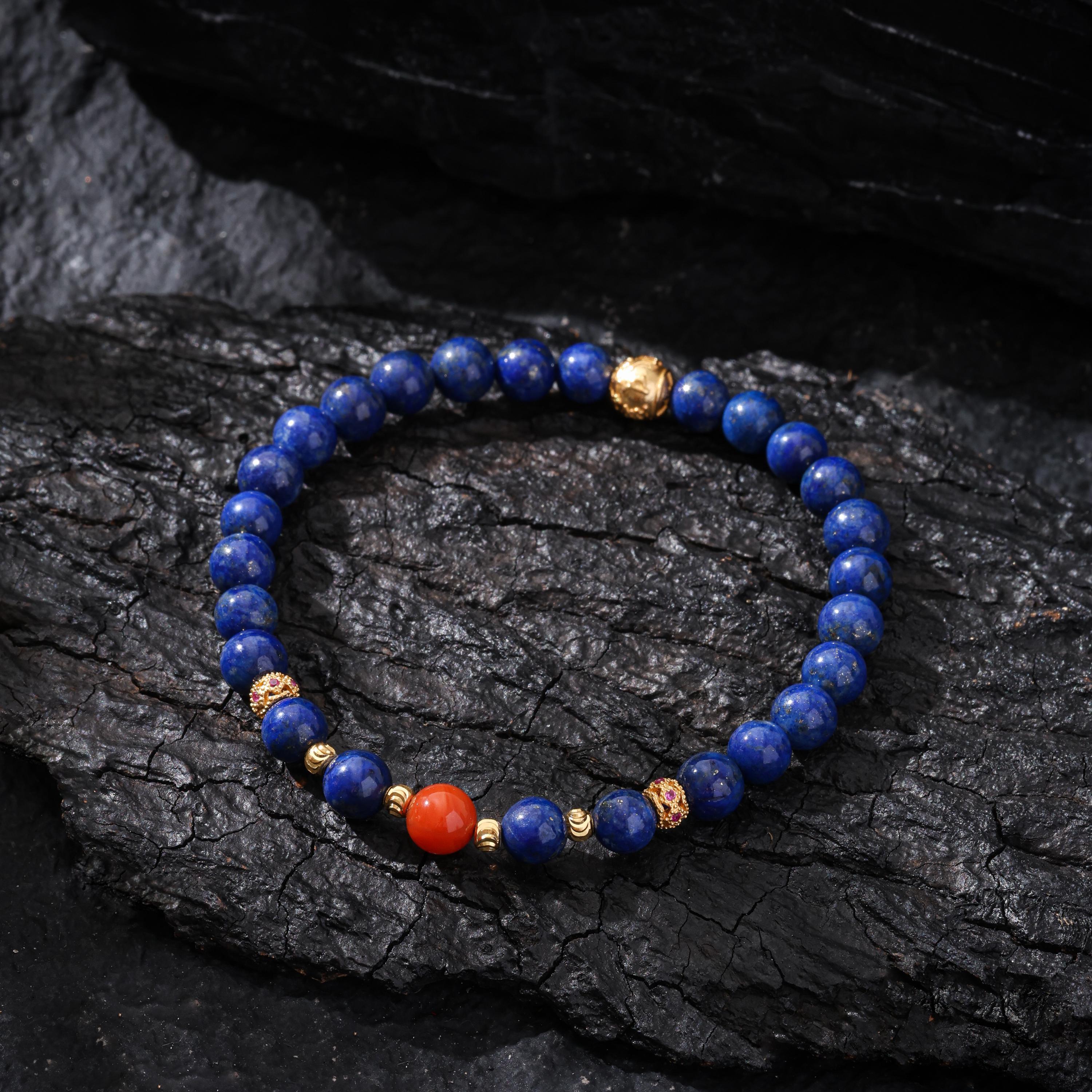 Lapis Lazuli bracelet Red Agate, Ruby, Gold-plated