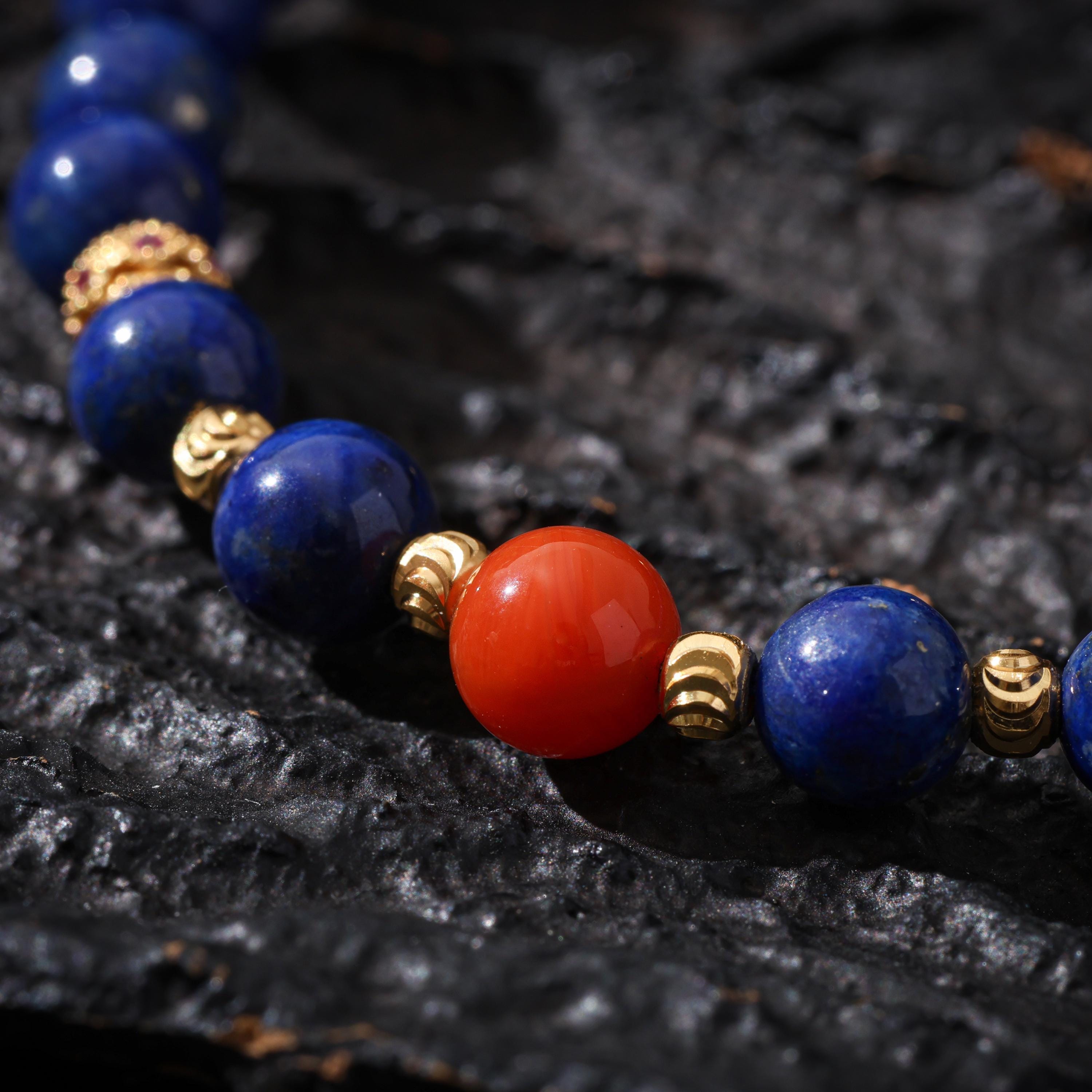 Lapis Lazuli bracelet Red Agate, Ruby, Gold-plated