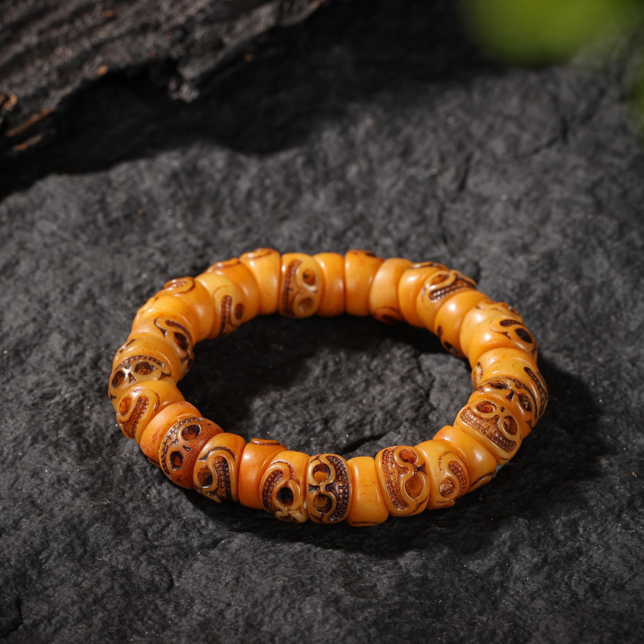 Yak Bone Smiling Skull Bracelet