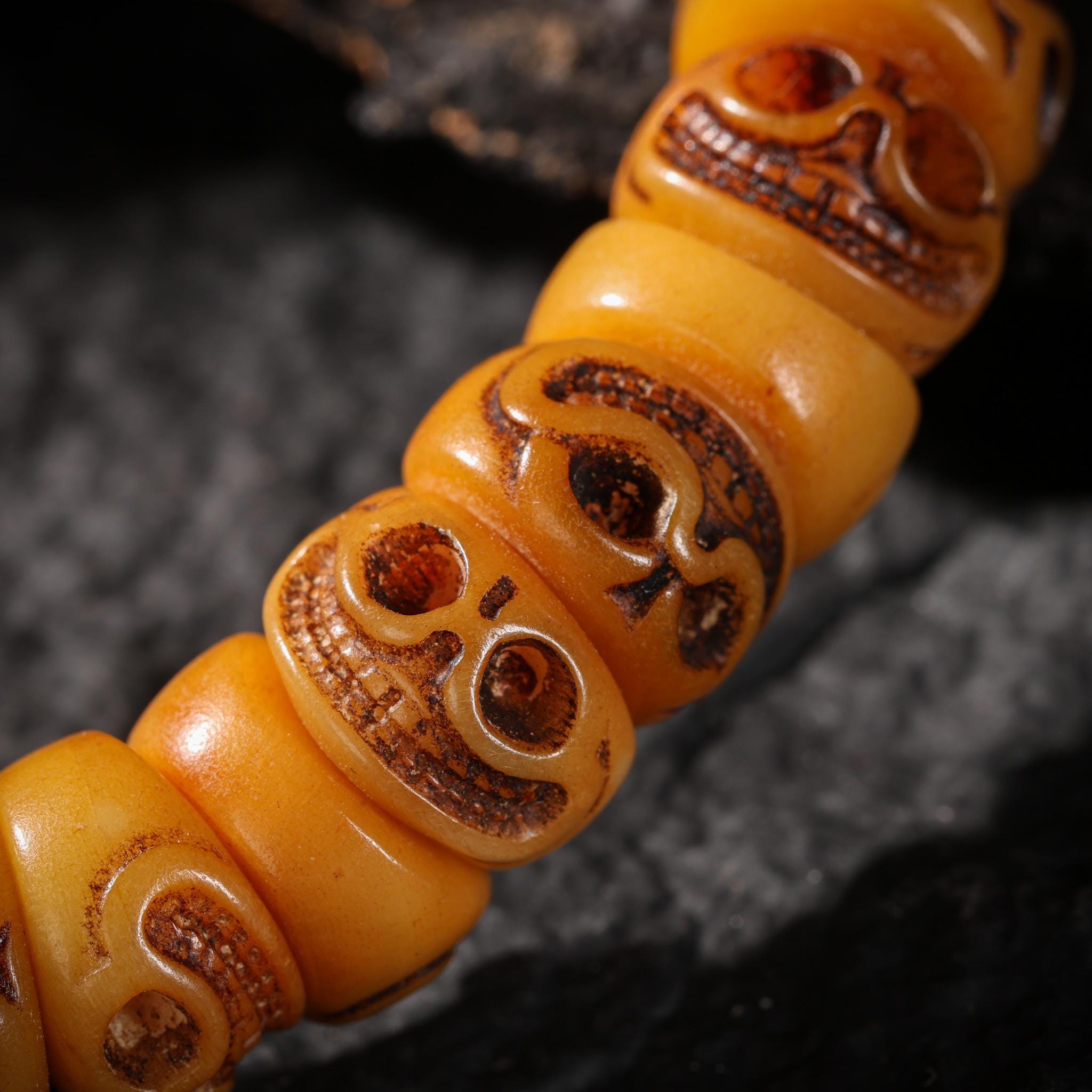 Yak Bone Smiling Skull Bracelet