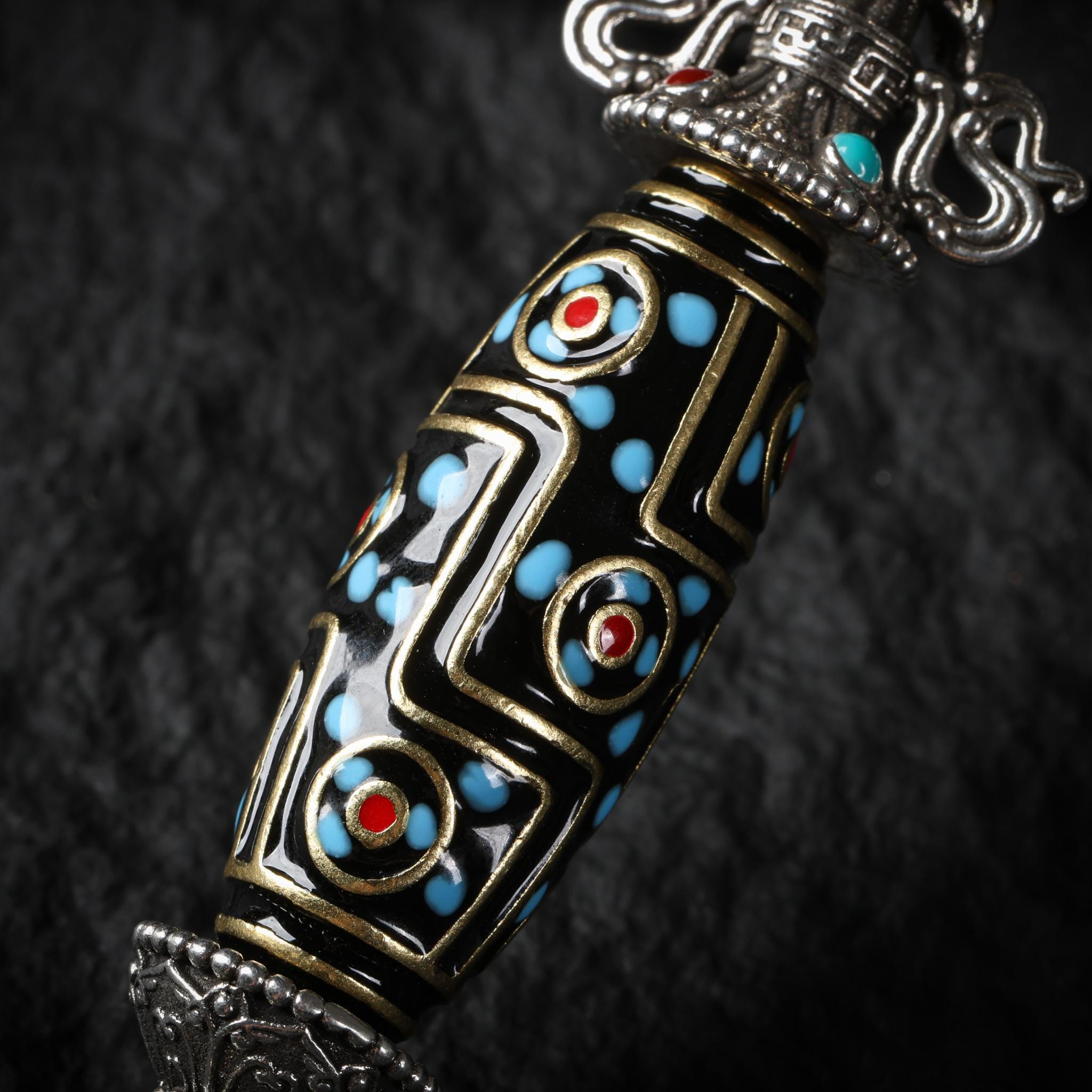 Vajra & Dzi Bead Necklace Sterling Silver