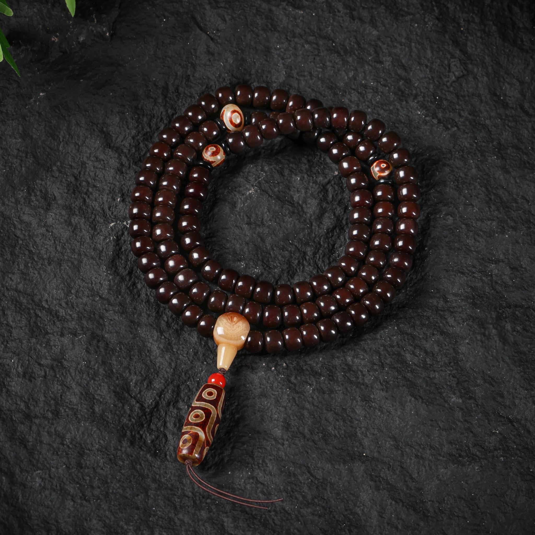 Dzi Beads Black Bodhi 108 Mala Necklace