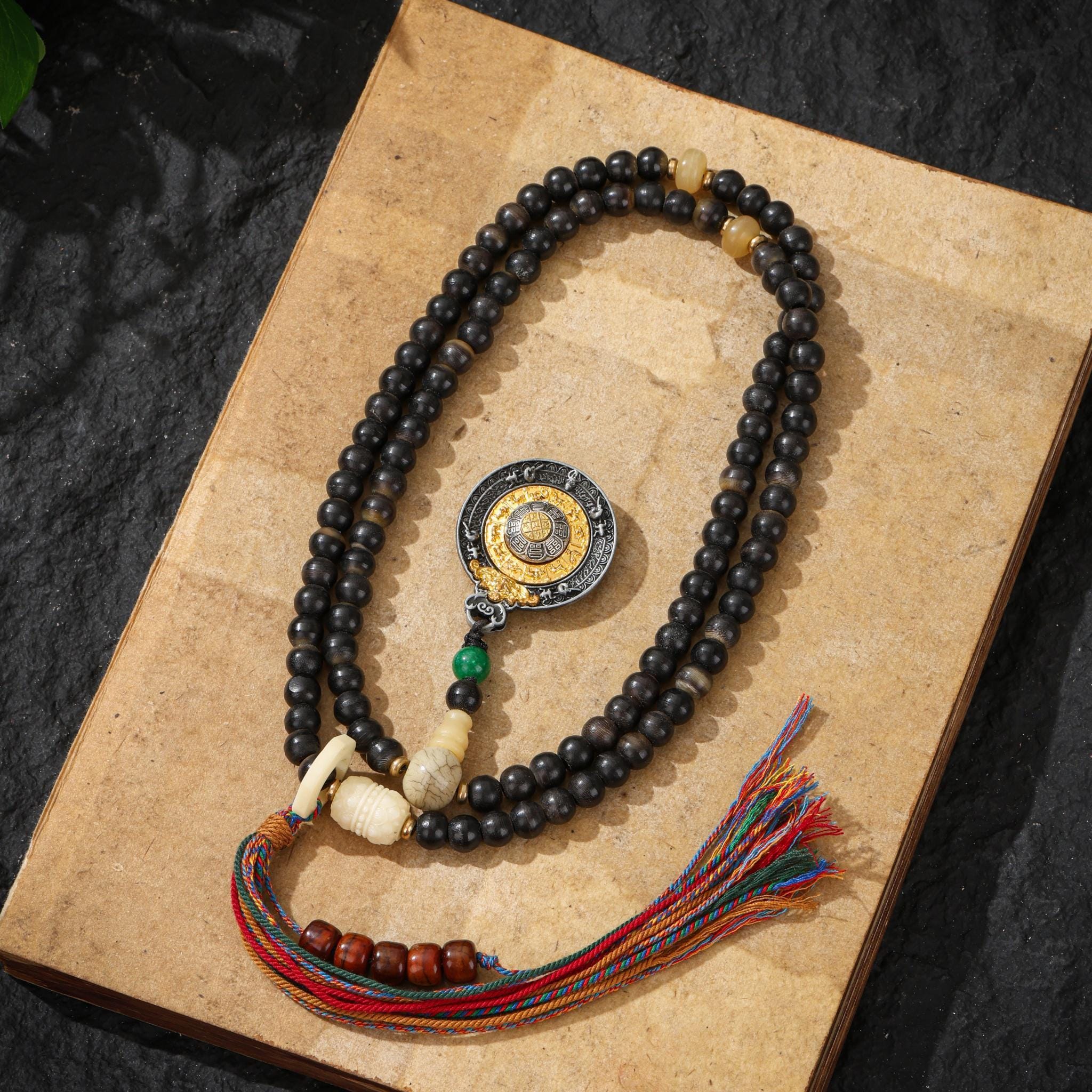 Yak Bone Mala Beads 108 with Tibetan Silver Amulet