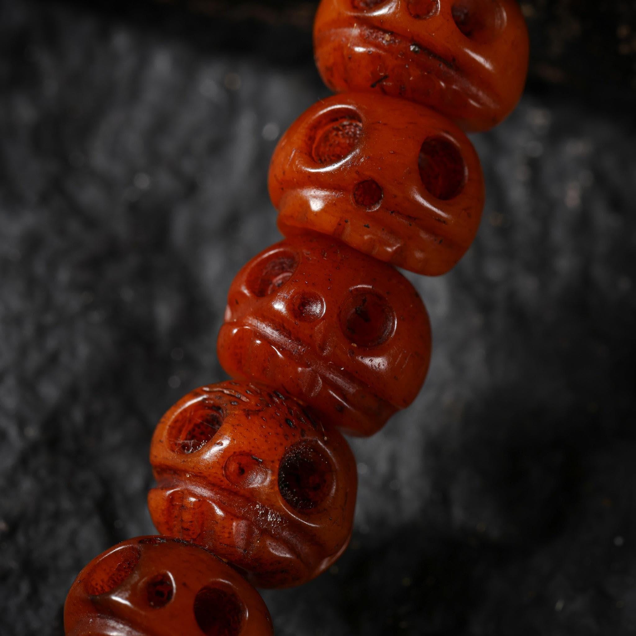 Yak Bone Skull 108 Beads Mala Bracelet, Aged Round & Barrel Beads
