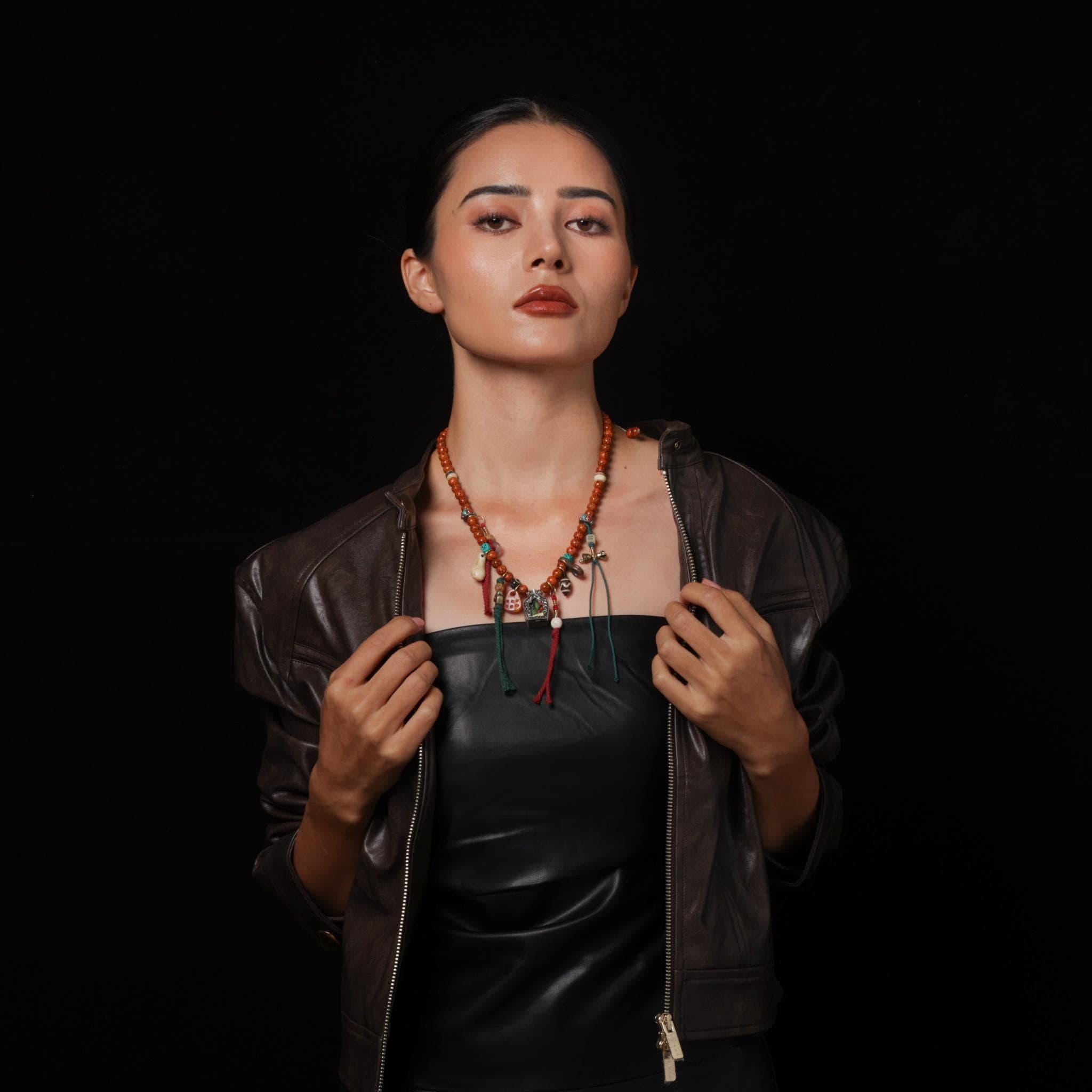 Tibetan Bodhi Mala Necklace with Gau Amulet