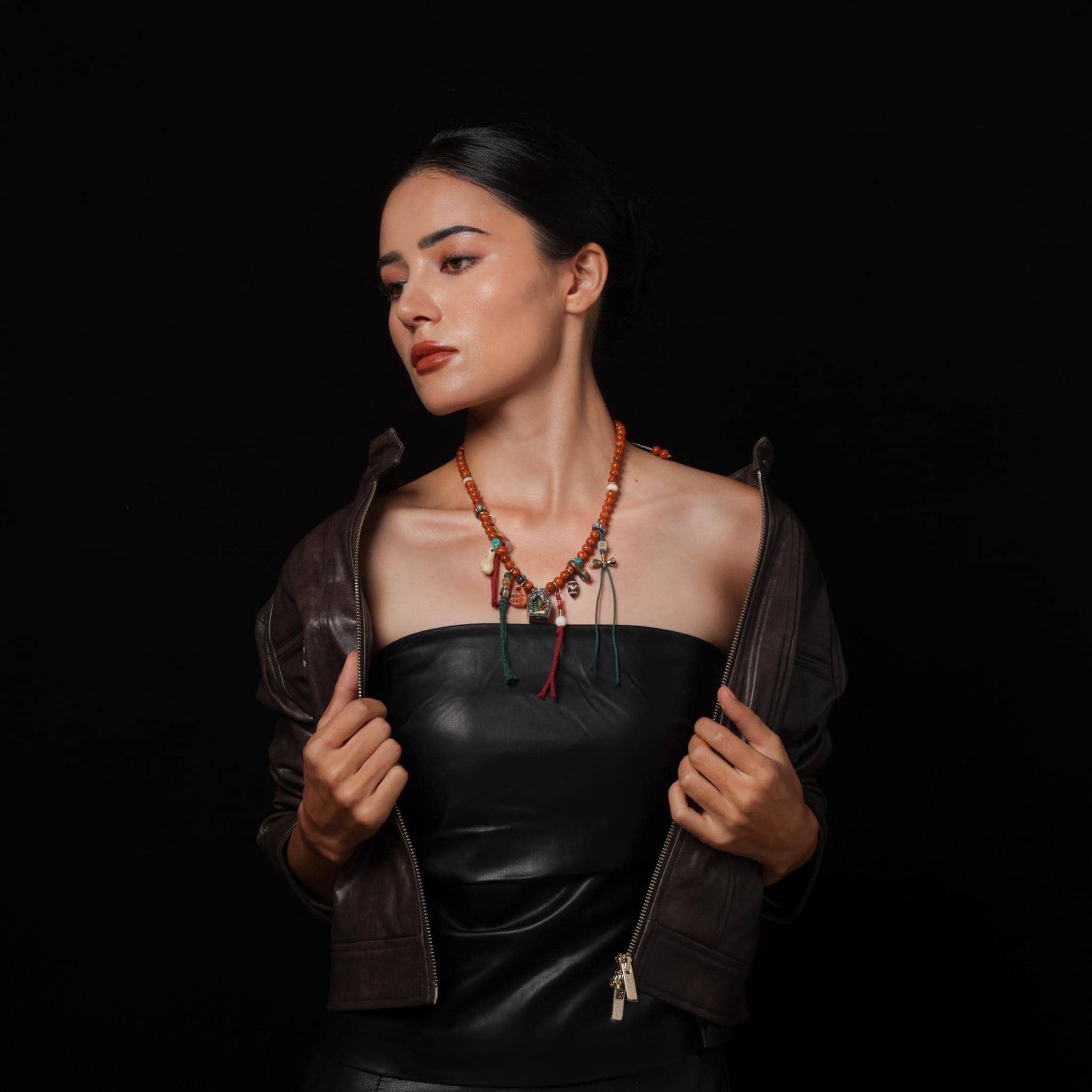 Tibetan Bodhi Mala Necklace with Gau Amulet