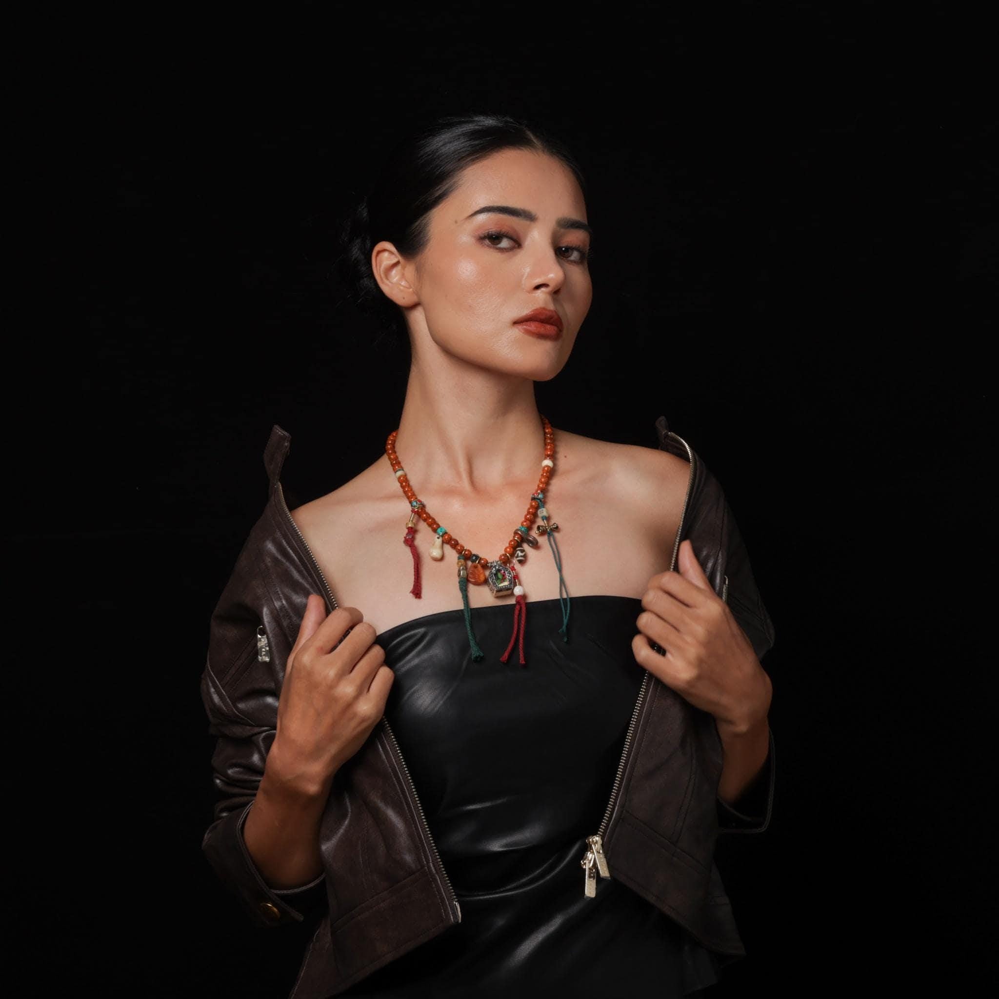 Tibetan Bodhi Mala Necklace with Gau Amulet