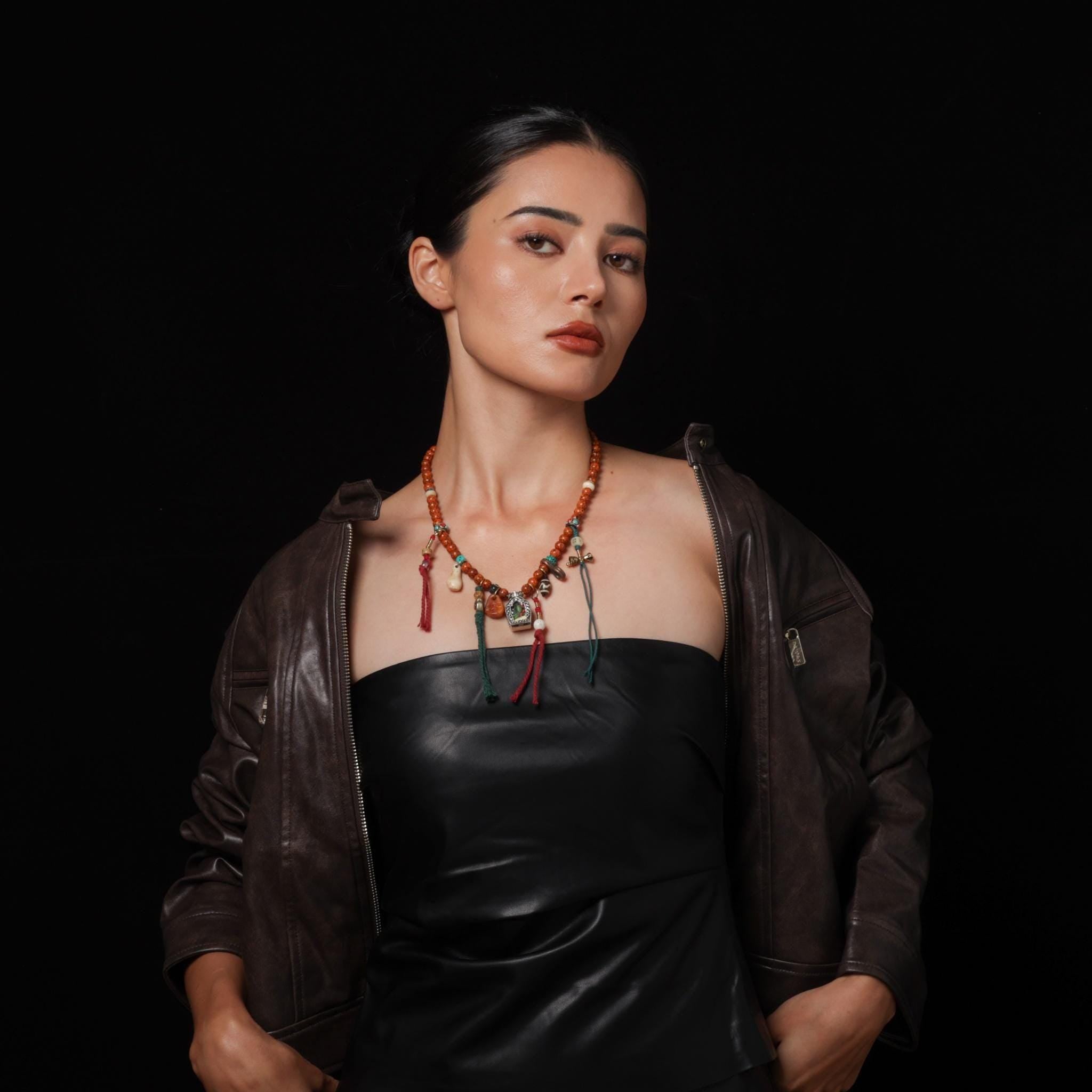 Tibetan Bodhi Mala Necklace with Gau Amulet