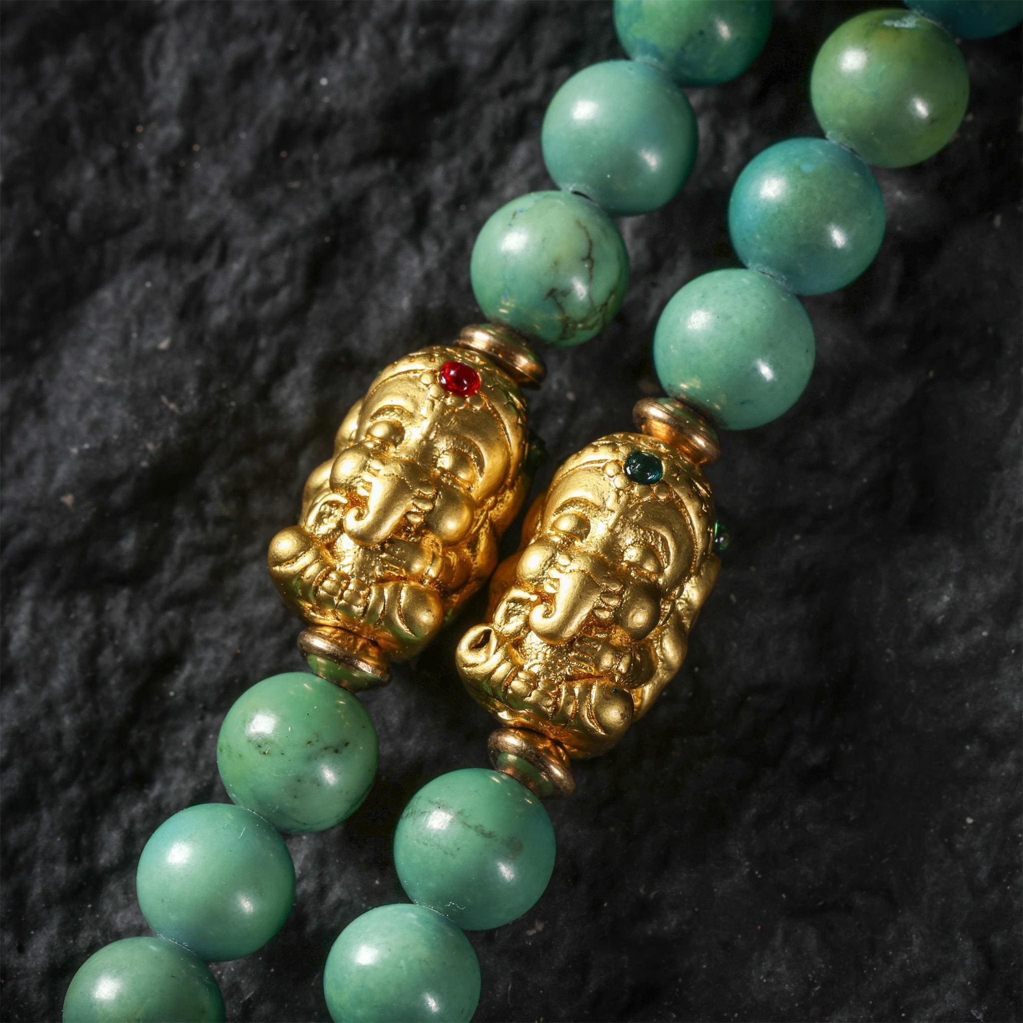 Turquoise Nine-Eyed Dzi Bead Necklace Tibetan Totem Amulet