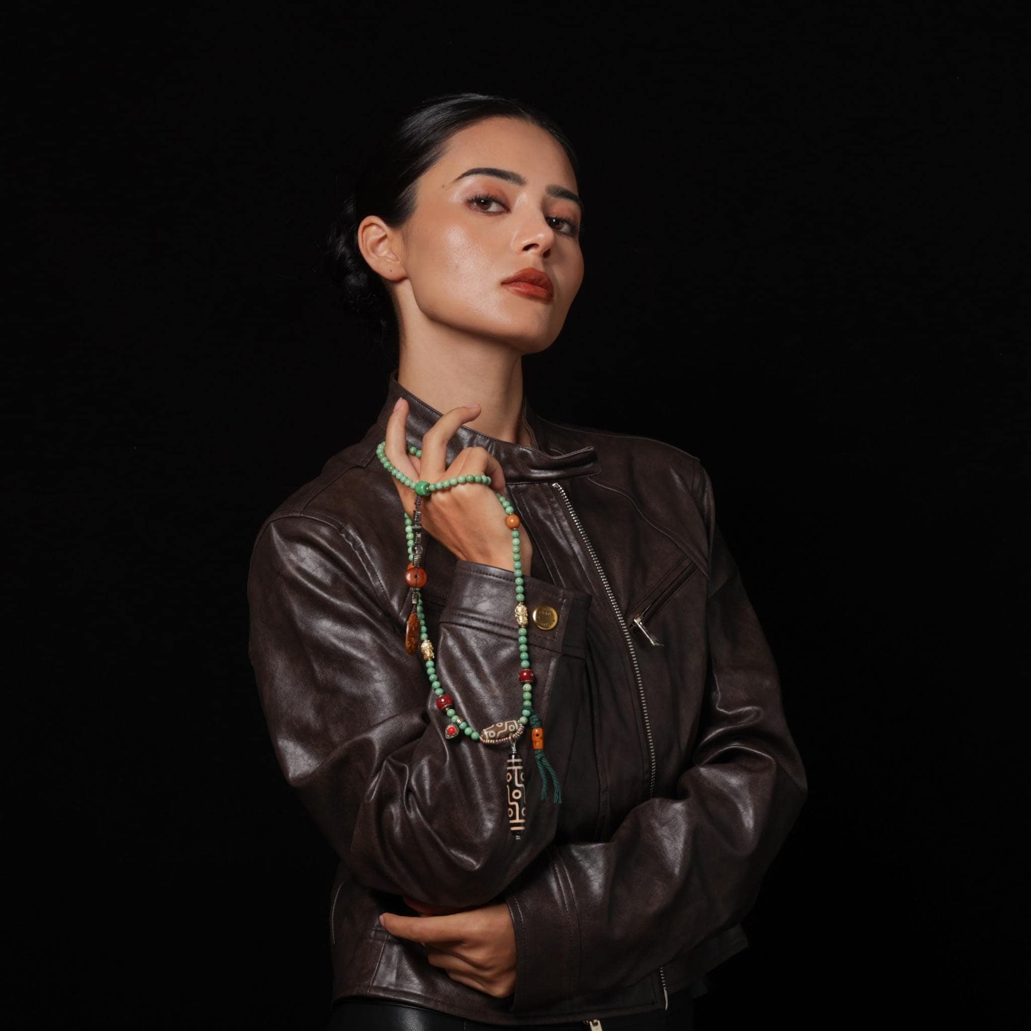 Turquoise Nine-Eyed Dzi Necklace Tibetan Totem Amulet