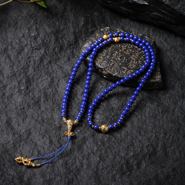 Lapislazuli-Mala-Halskette (108 Glieder) mit vergoldetem Rand