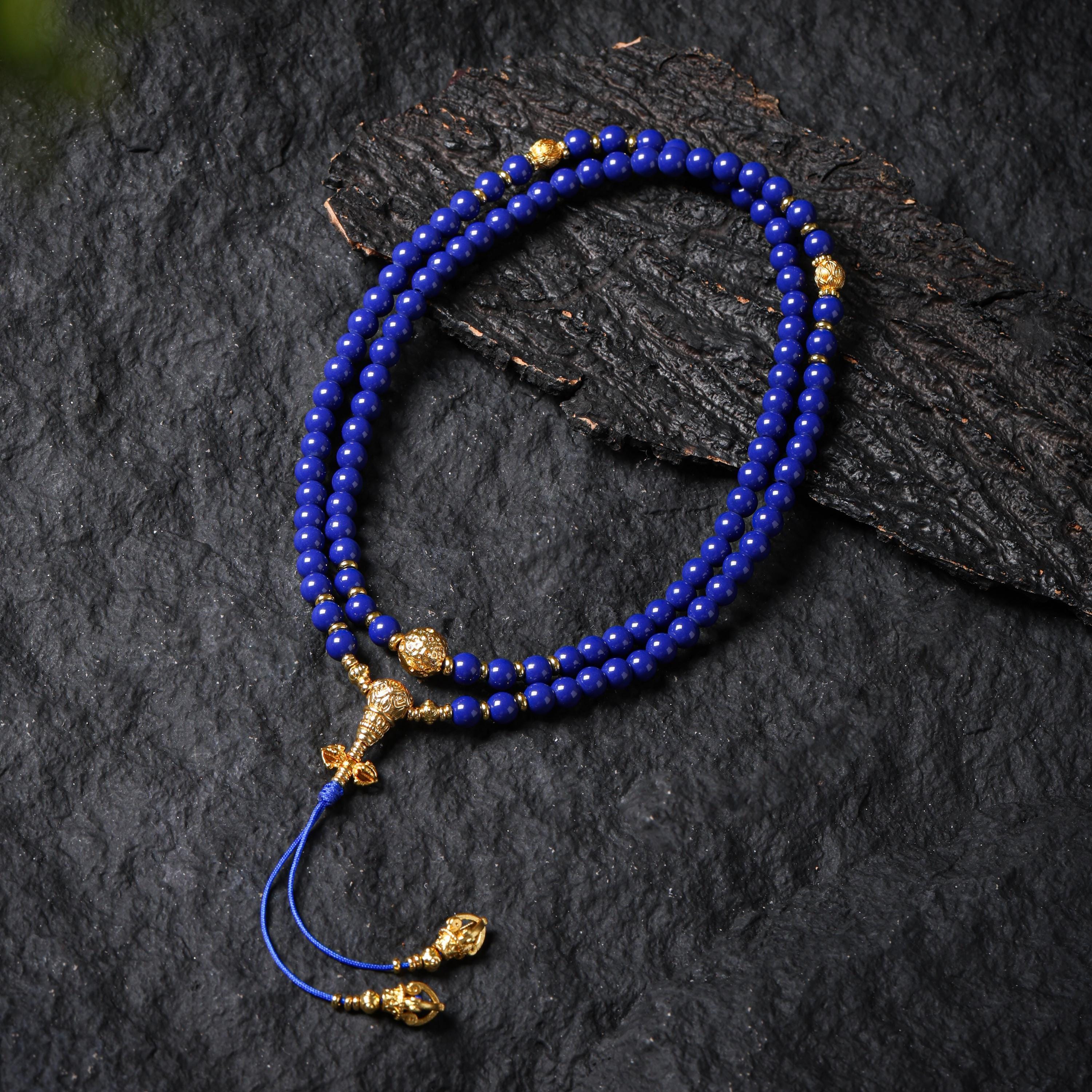 Lapis Lazuli 108 Beads Bracelet Gold-plated