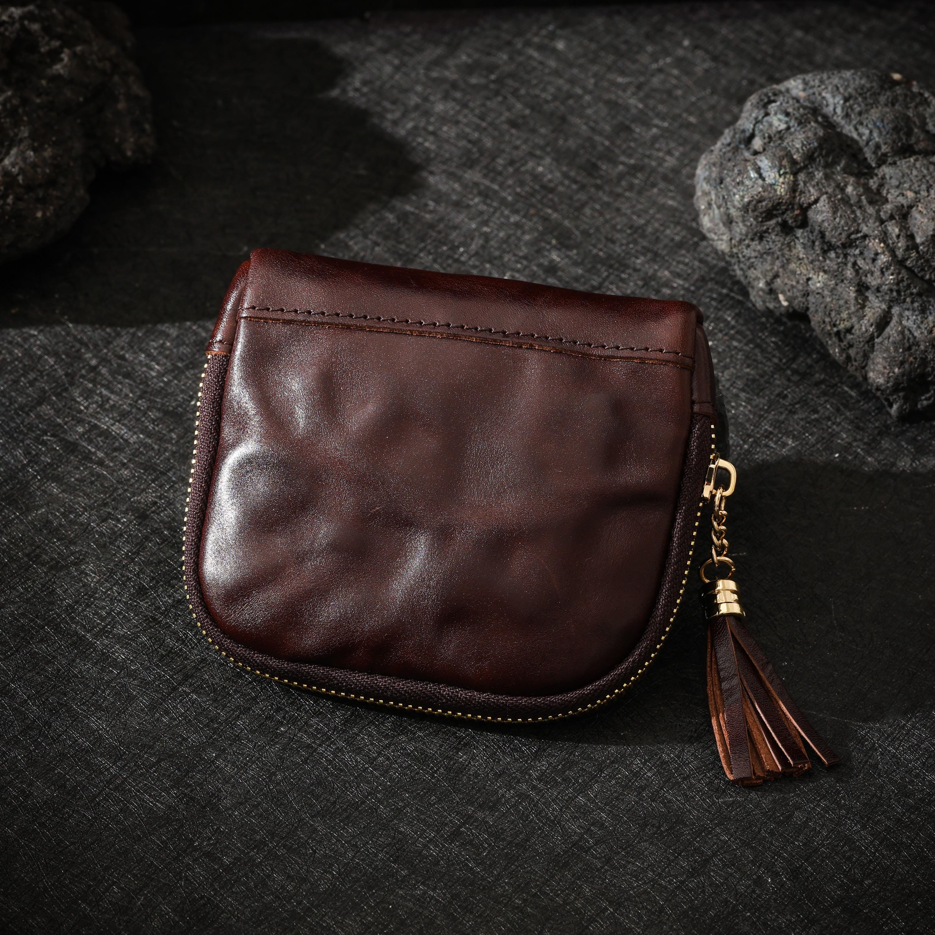 AURA DEER Vintage Genuine Cowhide Jewelry Pouch | Drawstring Leather Jewelry Storage Bag Travel Case