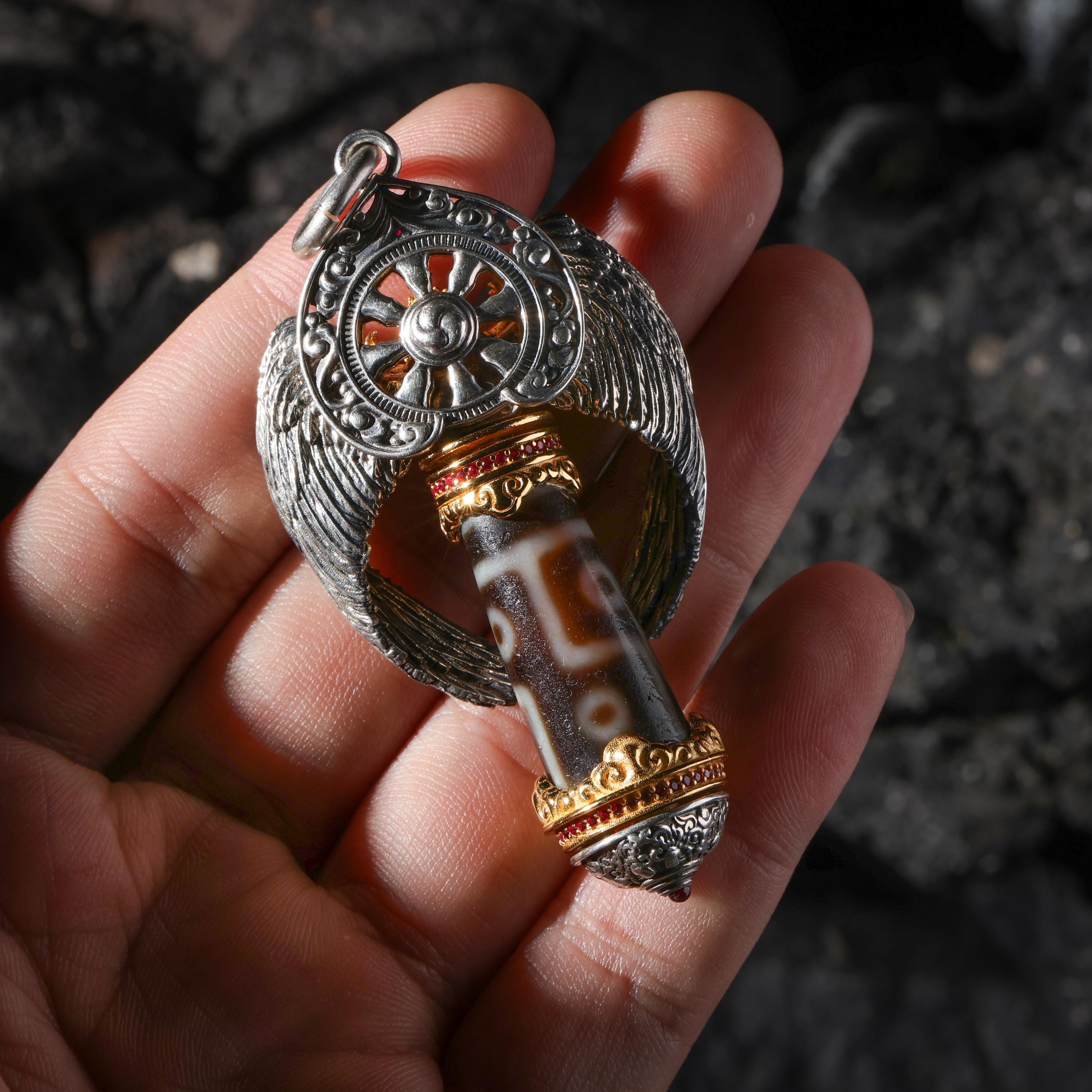 Garuda Dzi Necklace Rotating Wheel