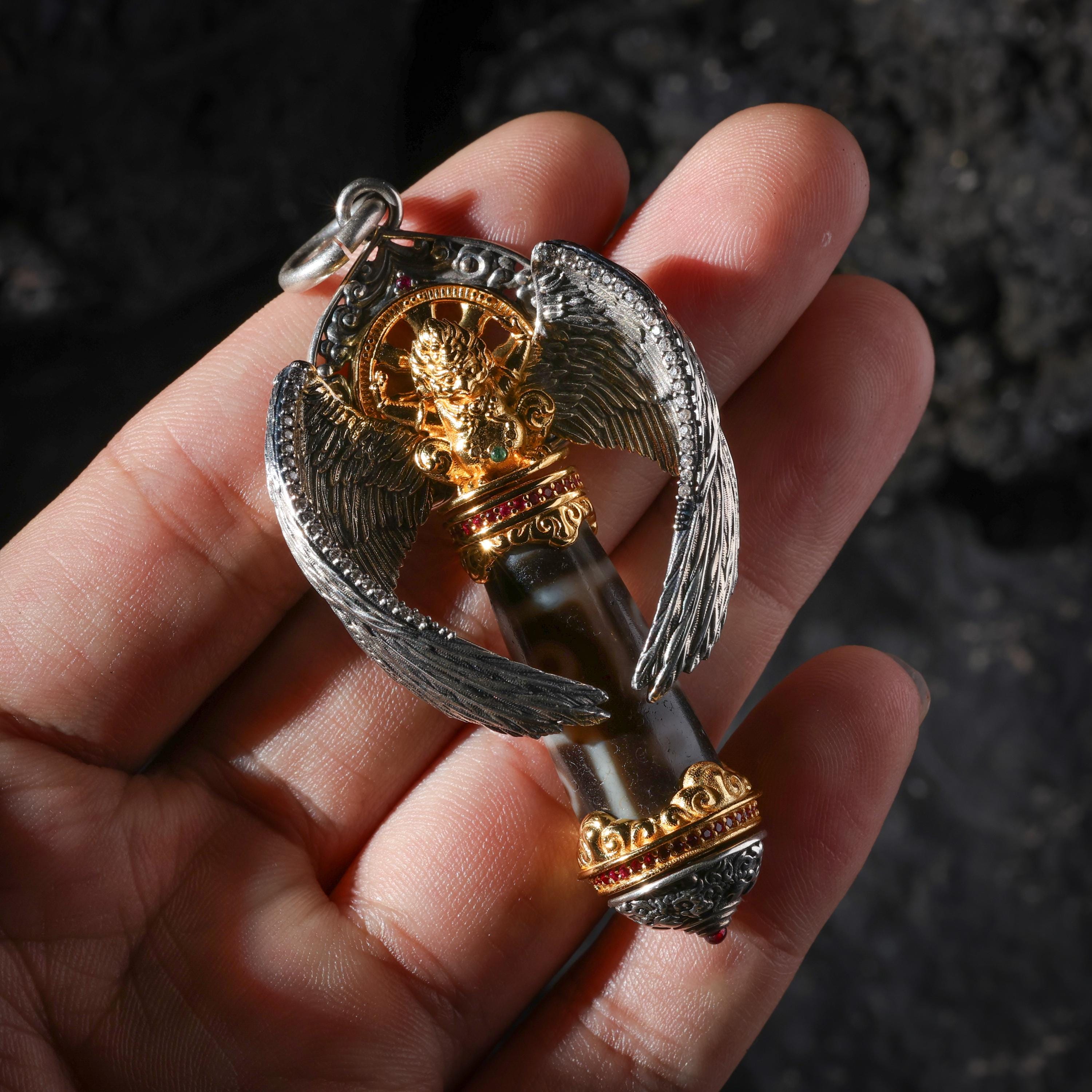 Garuda Dzi Necklace Rotating Wheel