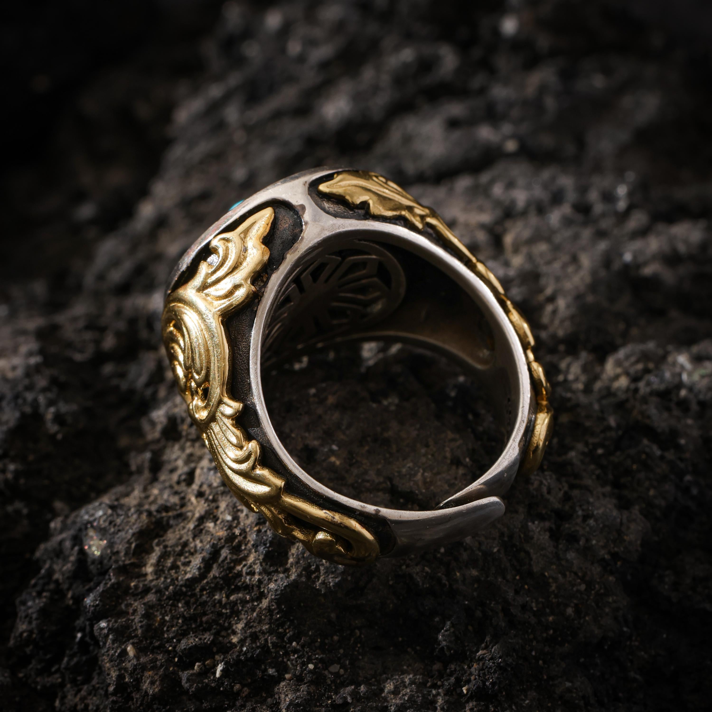 Eight Trigrams Turquoise Ring Adjustable