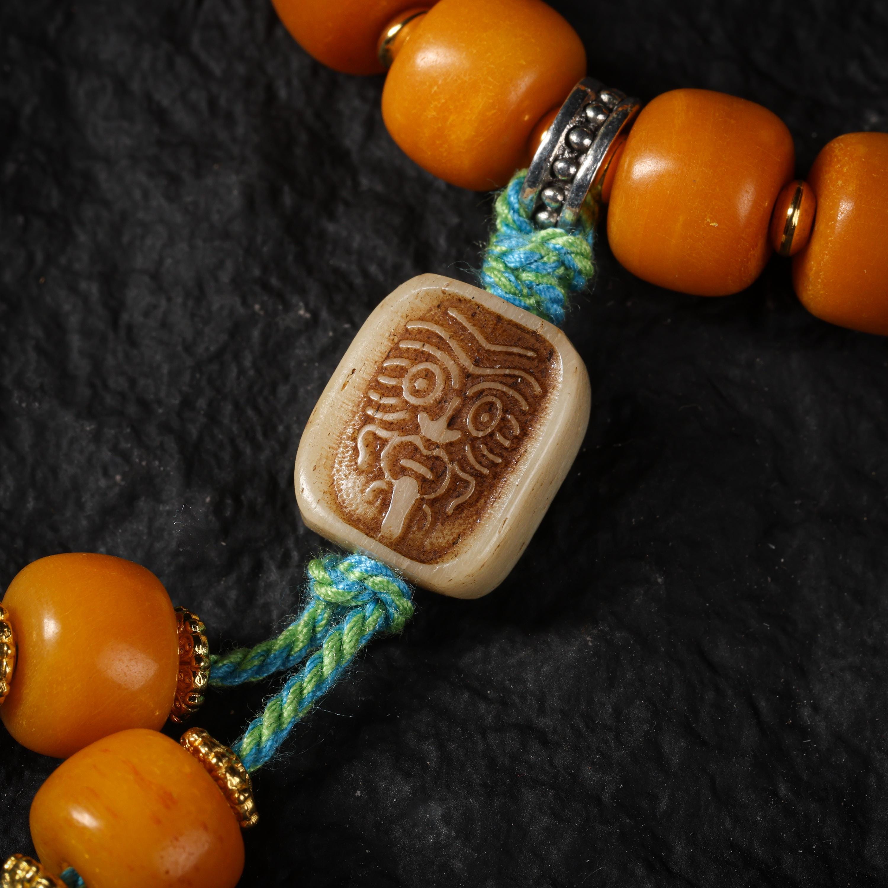 AURA DEER Tibetan Sacred Yak Bone Bracelet Dzi & Zaki