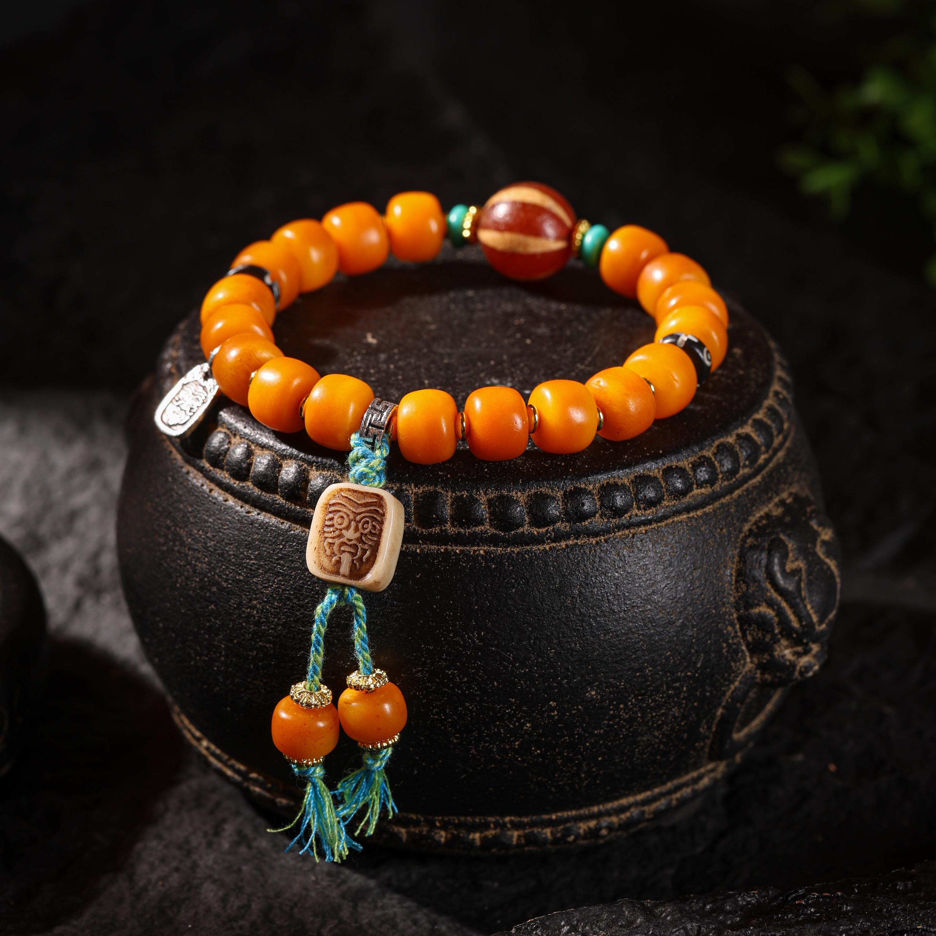 AURA DEER Tibetan Sacred Yak Bone Bracelet Dzi & Zaki