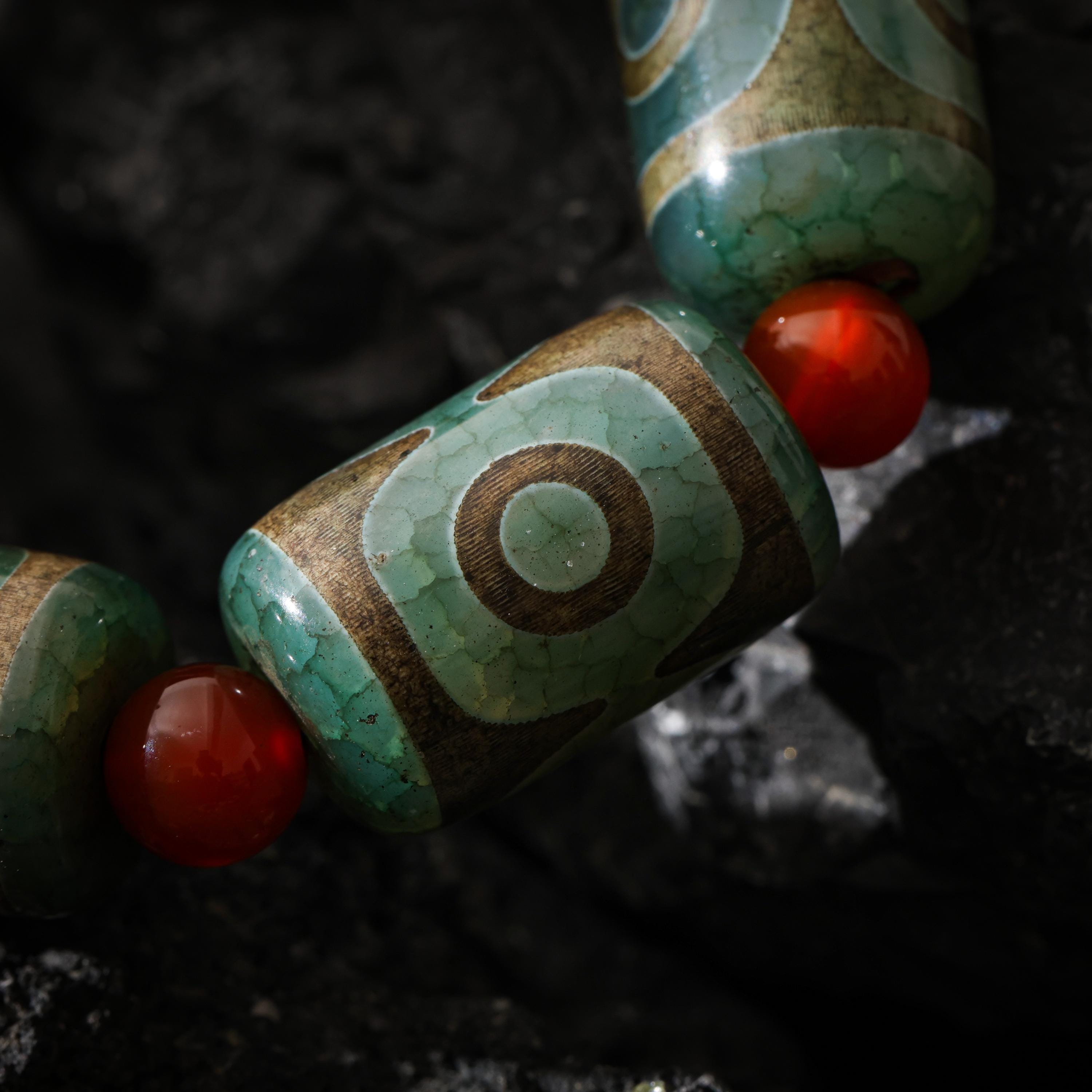 AURA DEER Tibetan Dzi Agate Bracelet Statement Stretch Bracelet Protective Talisman Jewelry