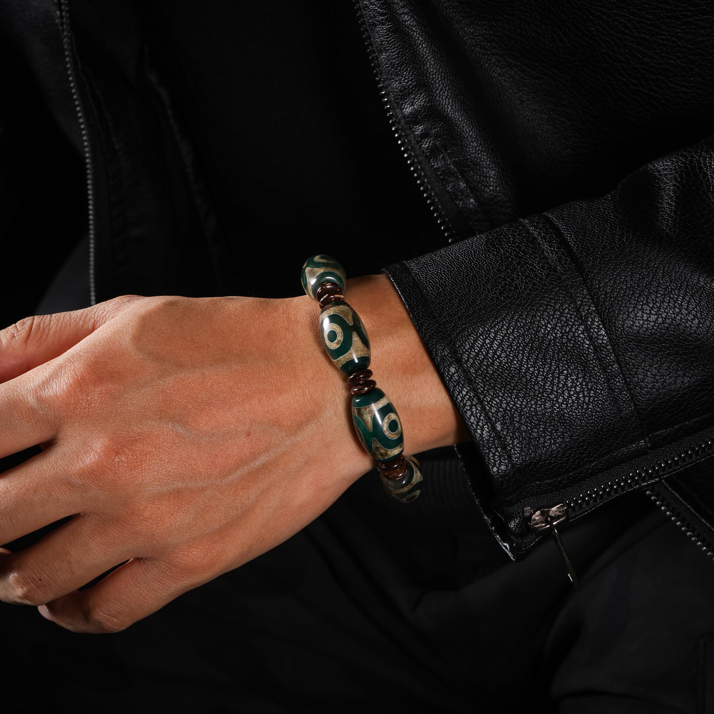 AURA DEER Tibetan Dzi Agate Bracelet Statement Stretch Bracelet Protective Talisman Jewelry