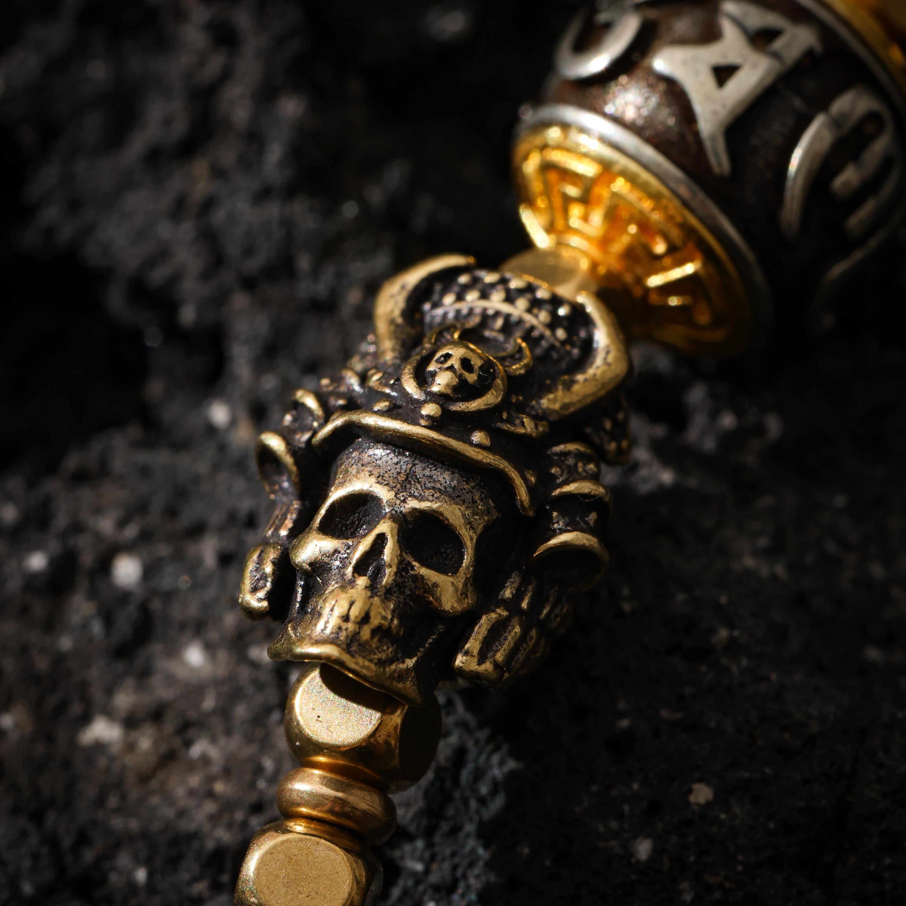 AURA DEER Dzi Bead Necklace, Om Mani Padme Hum, Skull Warrior Charms, Adjustable