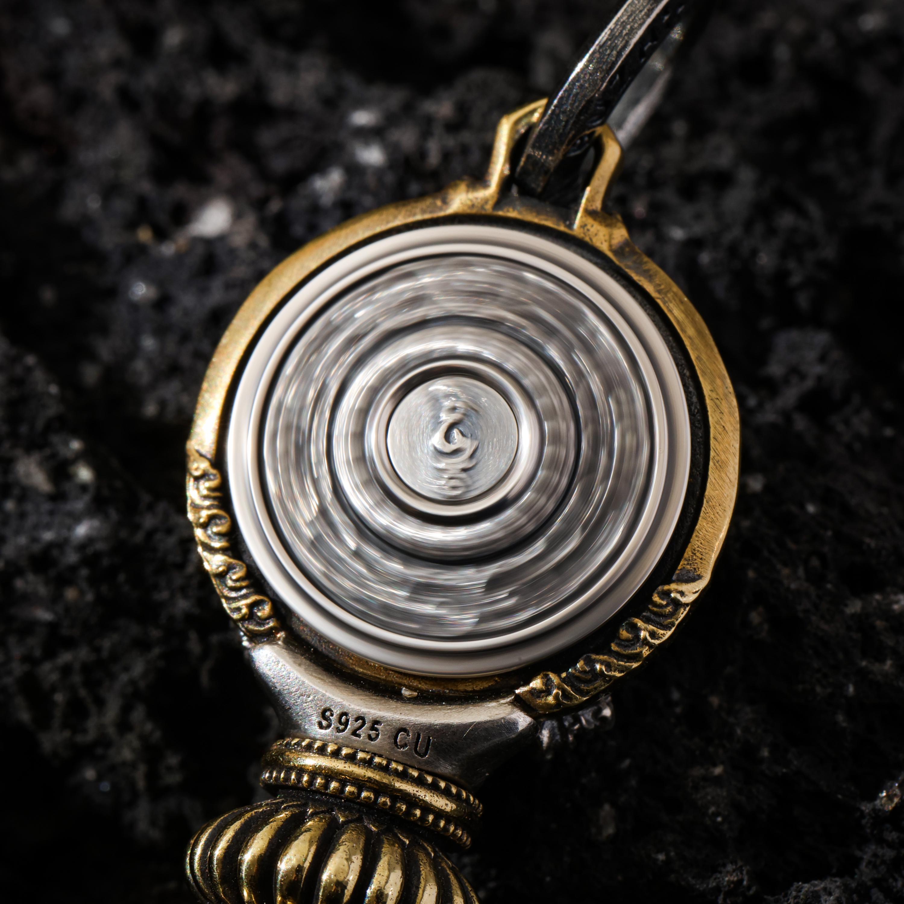 AURA DEER Om Mantra Cube Dice Pendant, Sterling Silver Rotating Talisman Necklace, Gemstone Accents