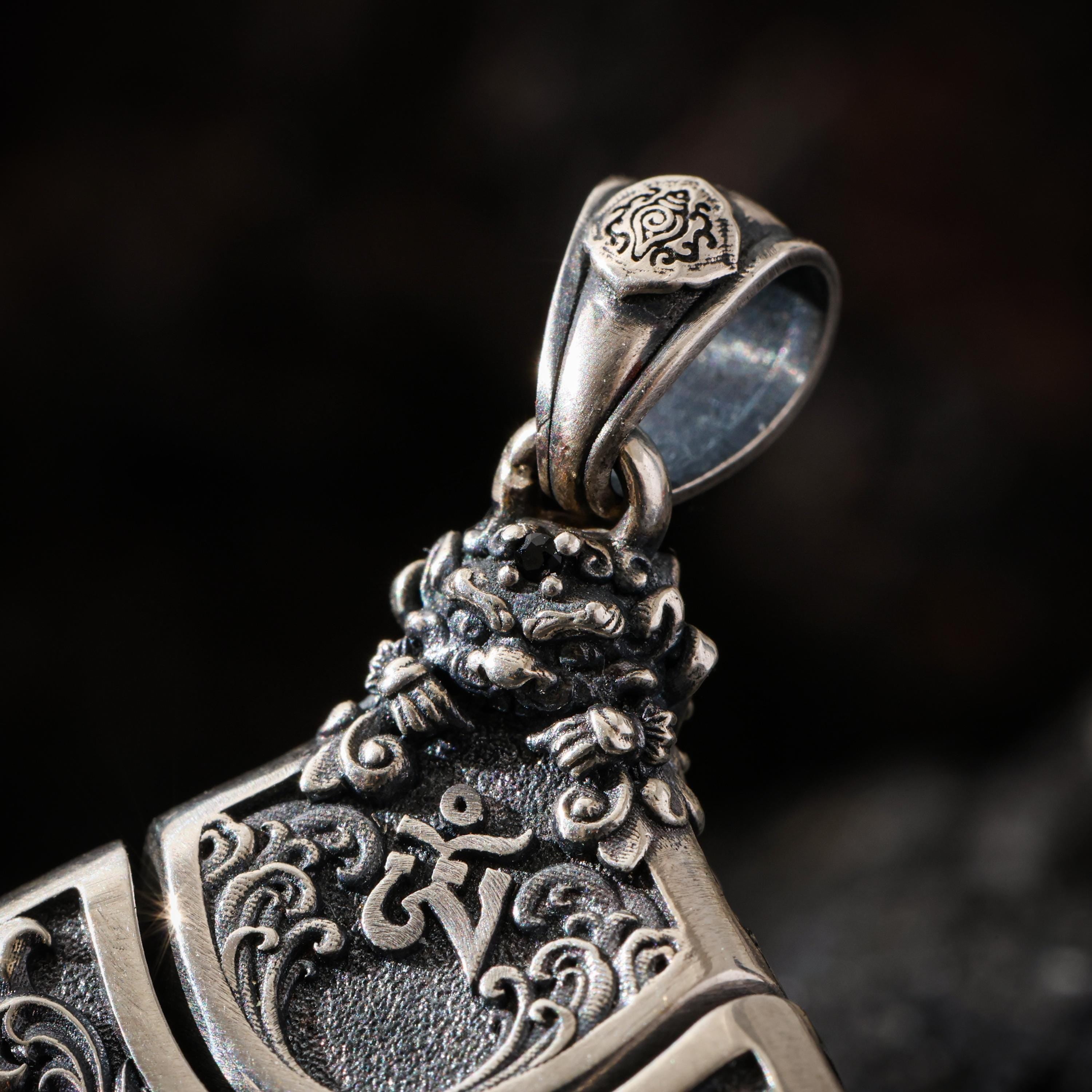 AURA DEER Om Mantra Cube Dice Pendant, Sterling Silver Rotating Talisman Necklace, Gemstone Accents