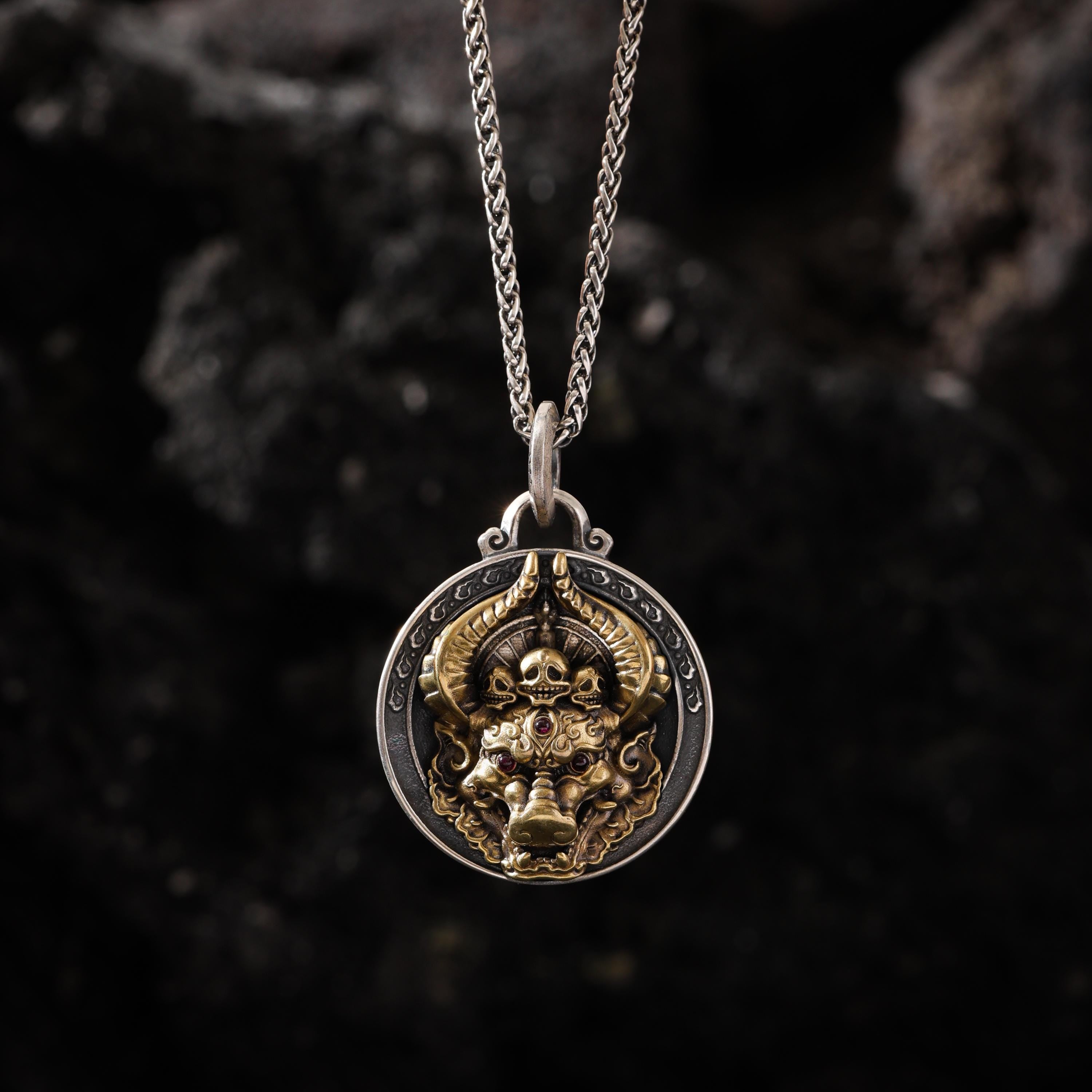 AURA DEER Yamantaka Pendant Sterling Silver Protector Amulet Tibetan Talisman Necklace