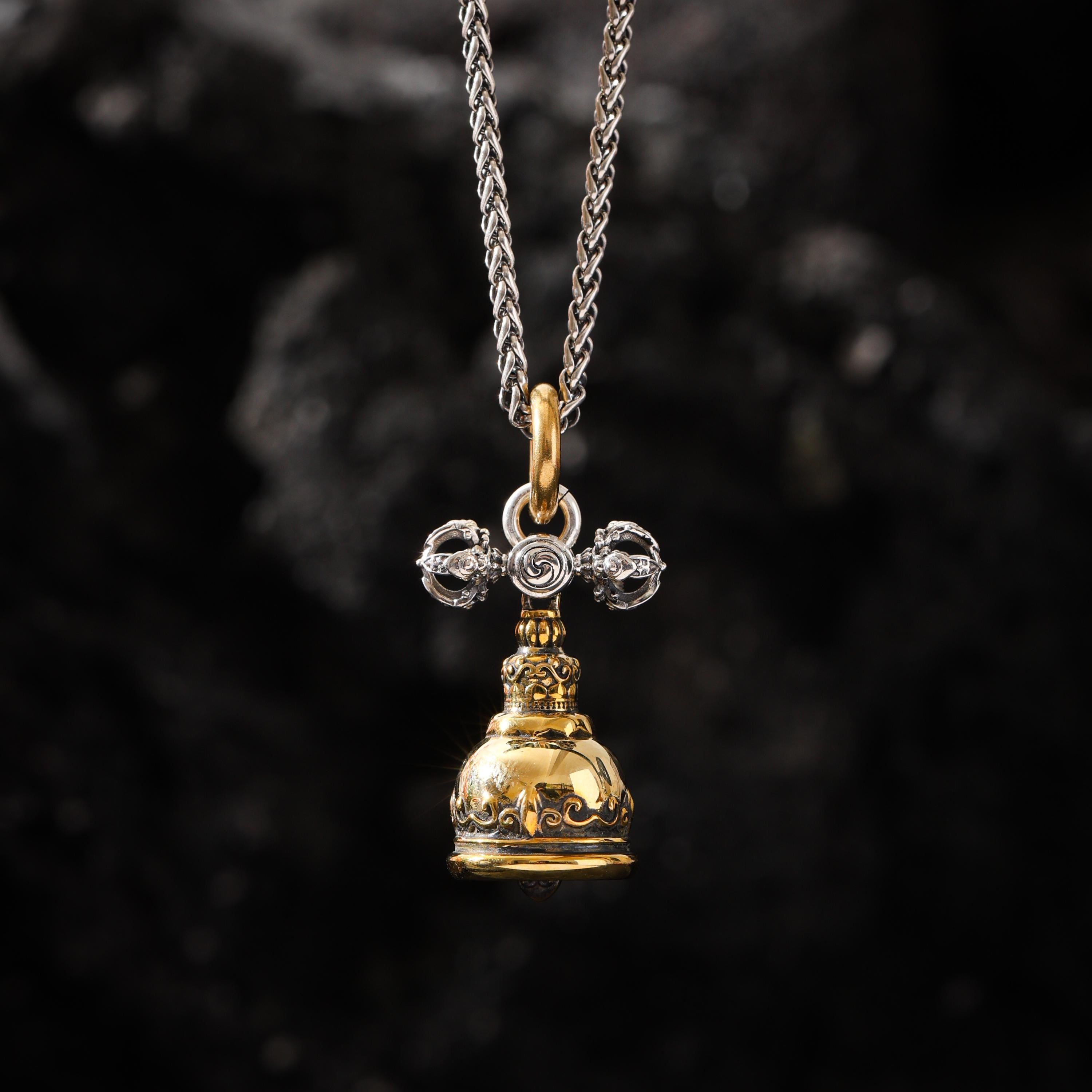 AURA DEER Vajra Bell Pendant Sterling Silver Protector Amulet Dorje Ghanta Talisman Necklace