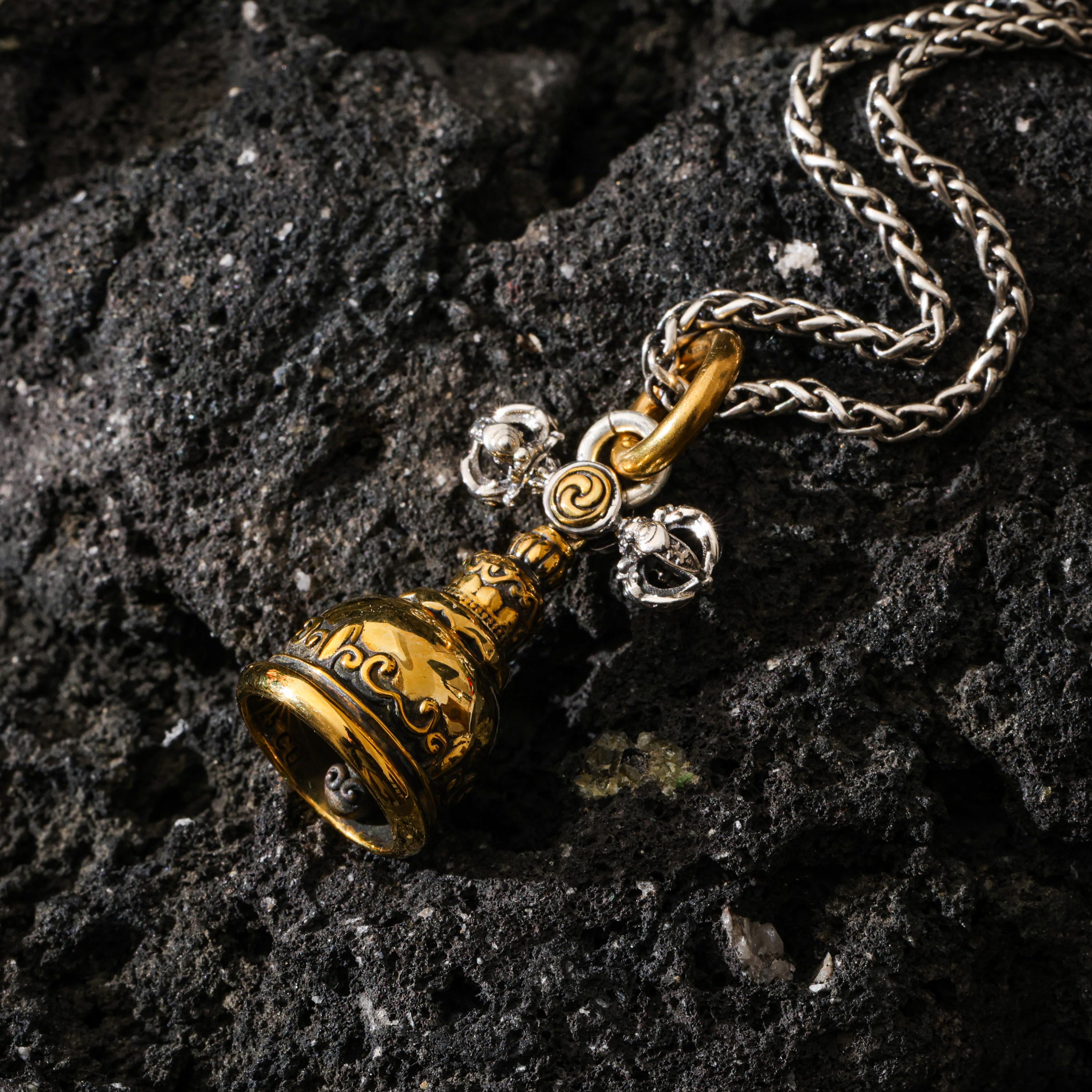AURA DEER Vajra Bell Pendant Sterling Silver Protector Amulet Dorje Ghanta Talisman Necklace