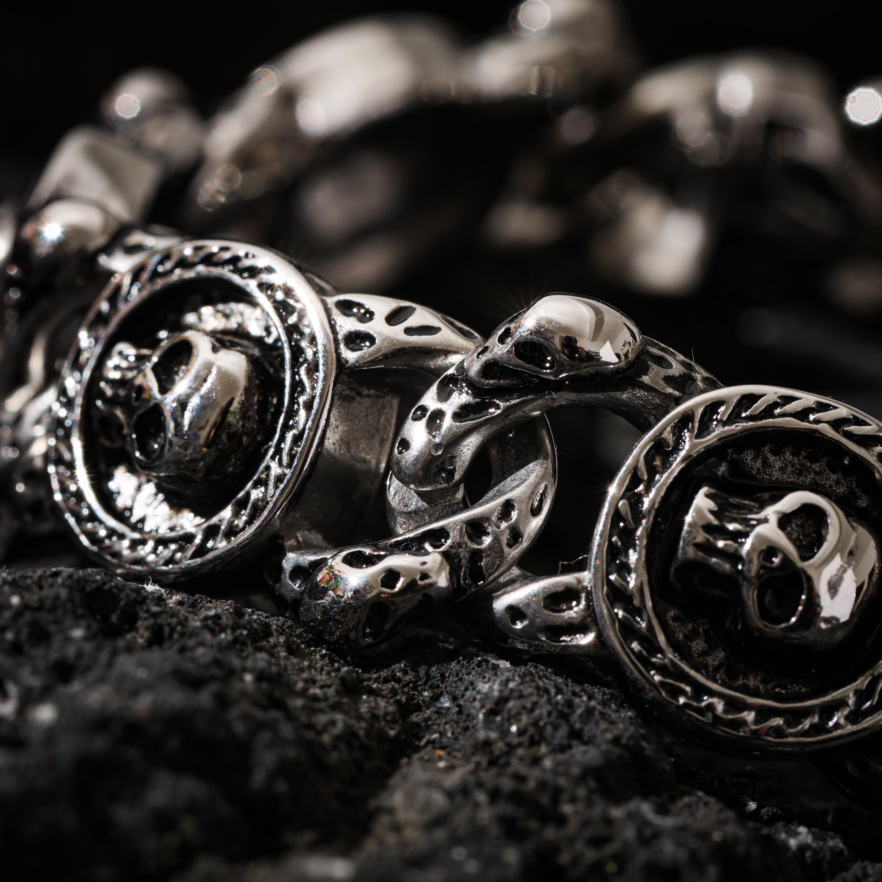 AURA DEER Skull Chain Bracelet, 316L Stainless Steel, Heavy Statement Bracelet, Spring Clasp