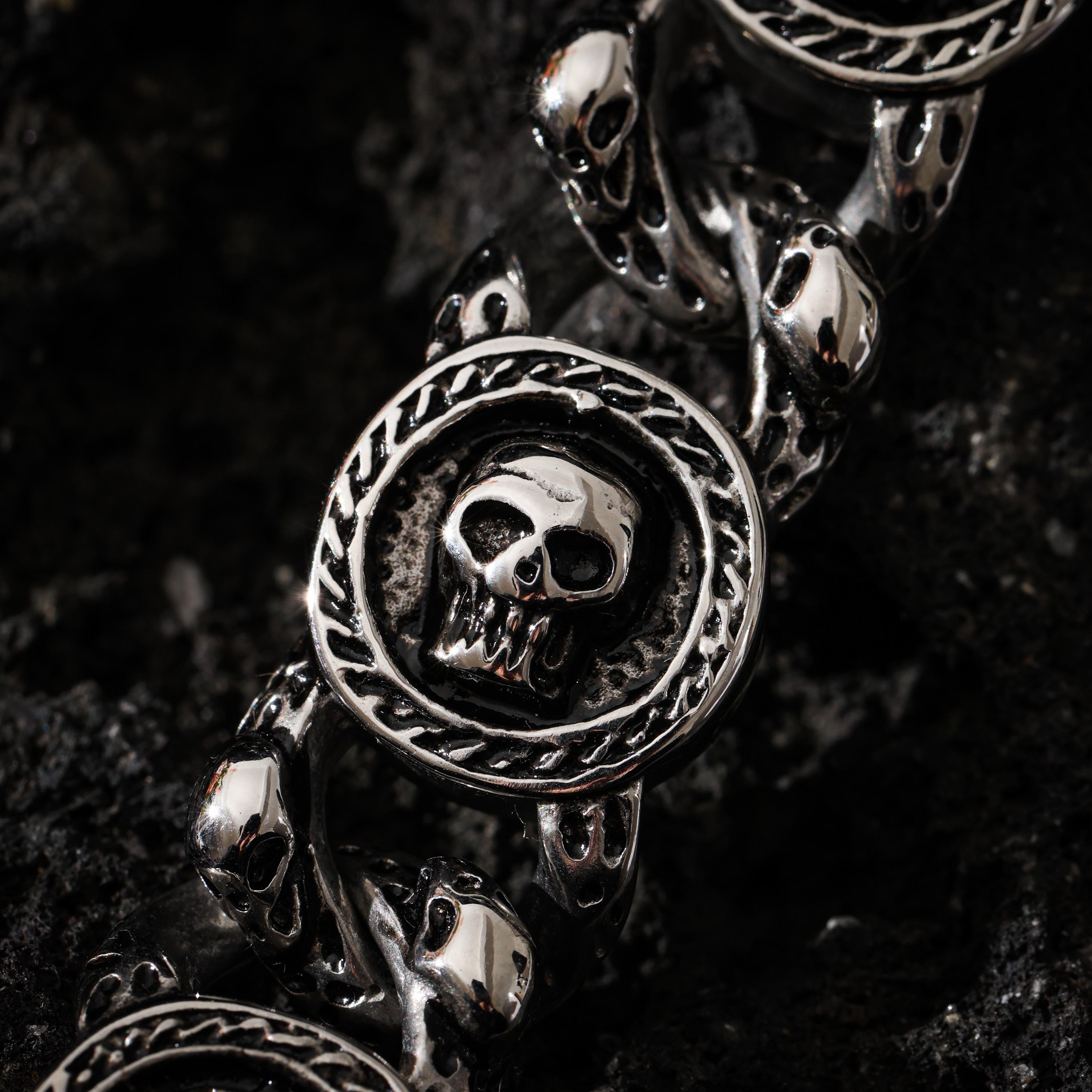 AURA DEER Skull Chain Bracelet, 316L Stainless Steel, Heavy Statement Bracelet, Spring Clasp