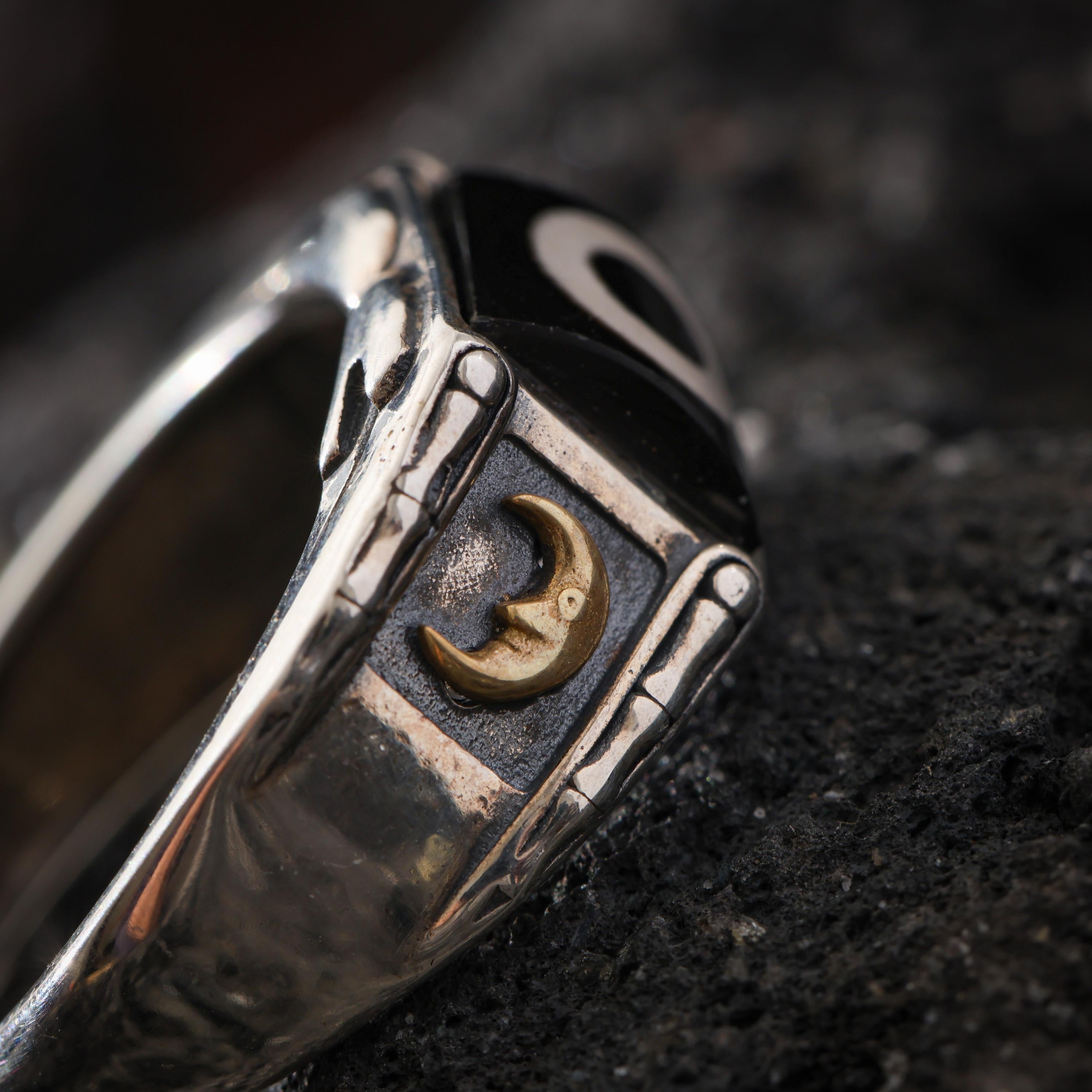 AURA DEER Tibetan Dzi Agate Ring, Sterling Silver One-Eyed Statement Ring