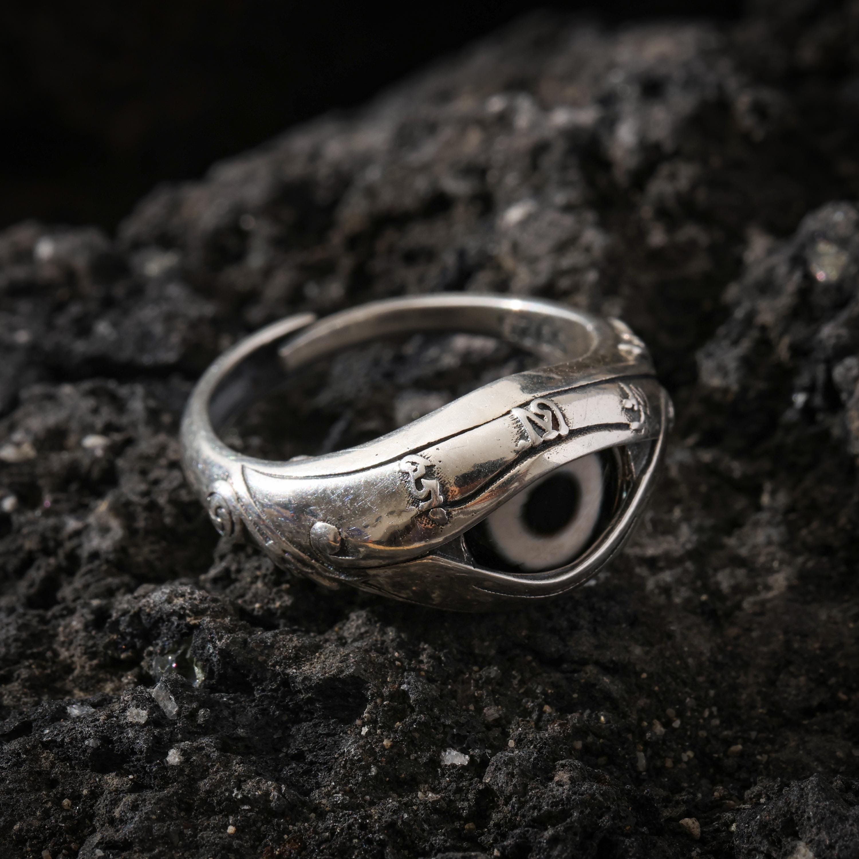 AURA DEER Dzi Ring Sterling Silver Adjustable Tibetan Statement Ring