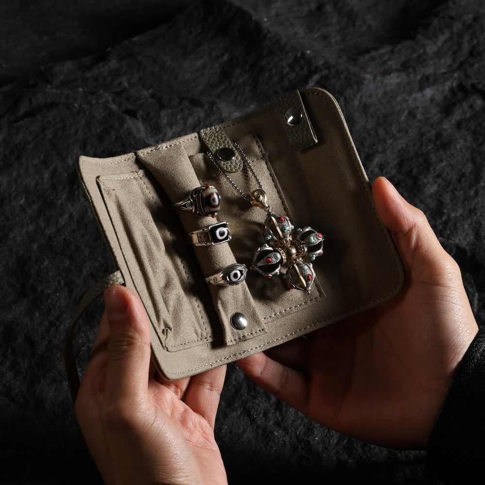 AURA DEER Full-Grain Leather Jewelry Roll, Travel Jewelry Organizer, 3 Colors