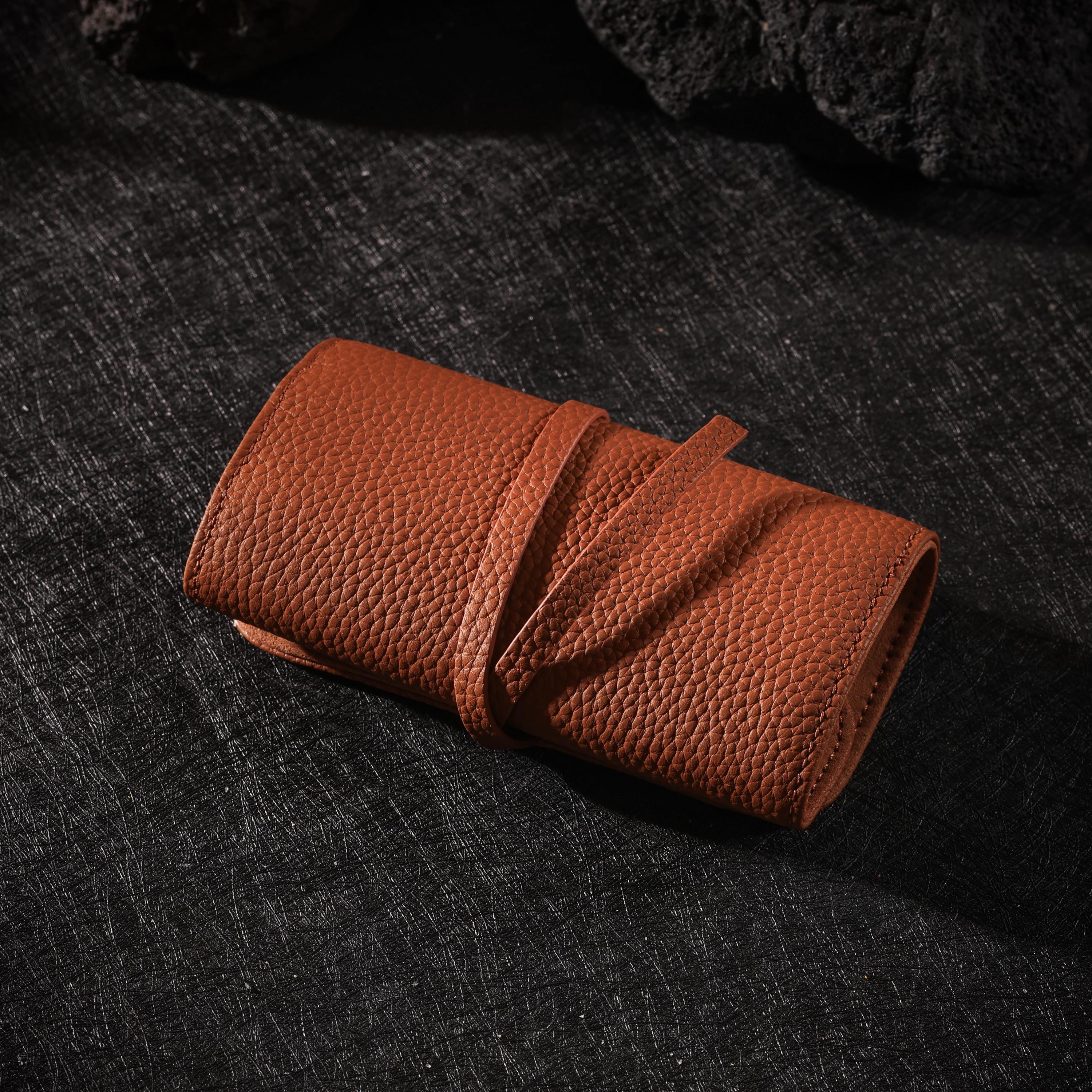 AURA DEER Full-Grain Leather Jewelry Roll, Travel Jewelry Organizer, 3 Colors