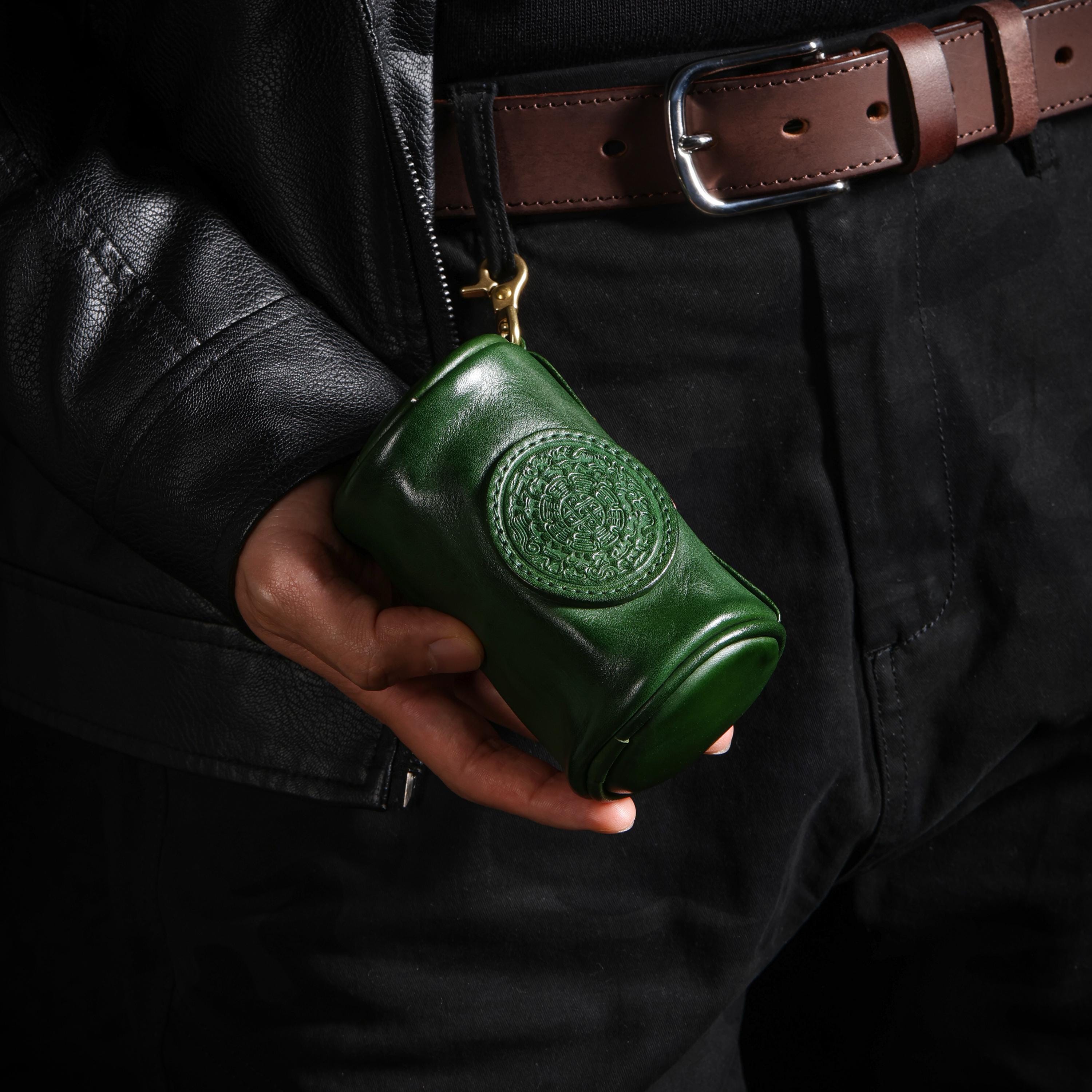 AURA DEER Tibetan Nine-Palace Vegetable Tanned Leather Cylinder Pouch