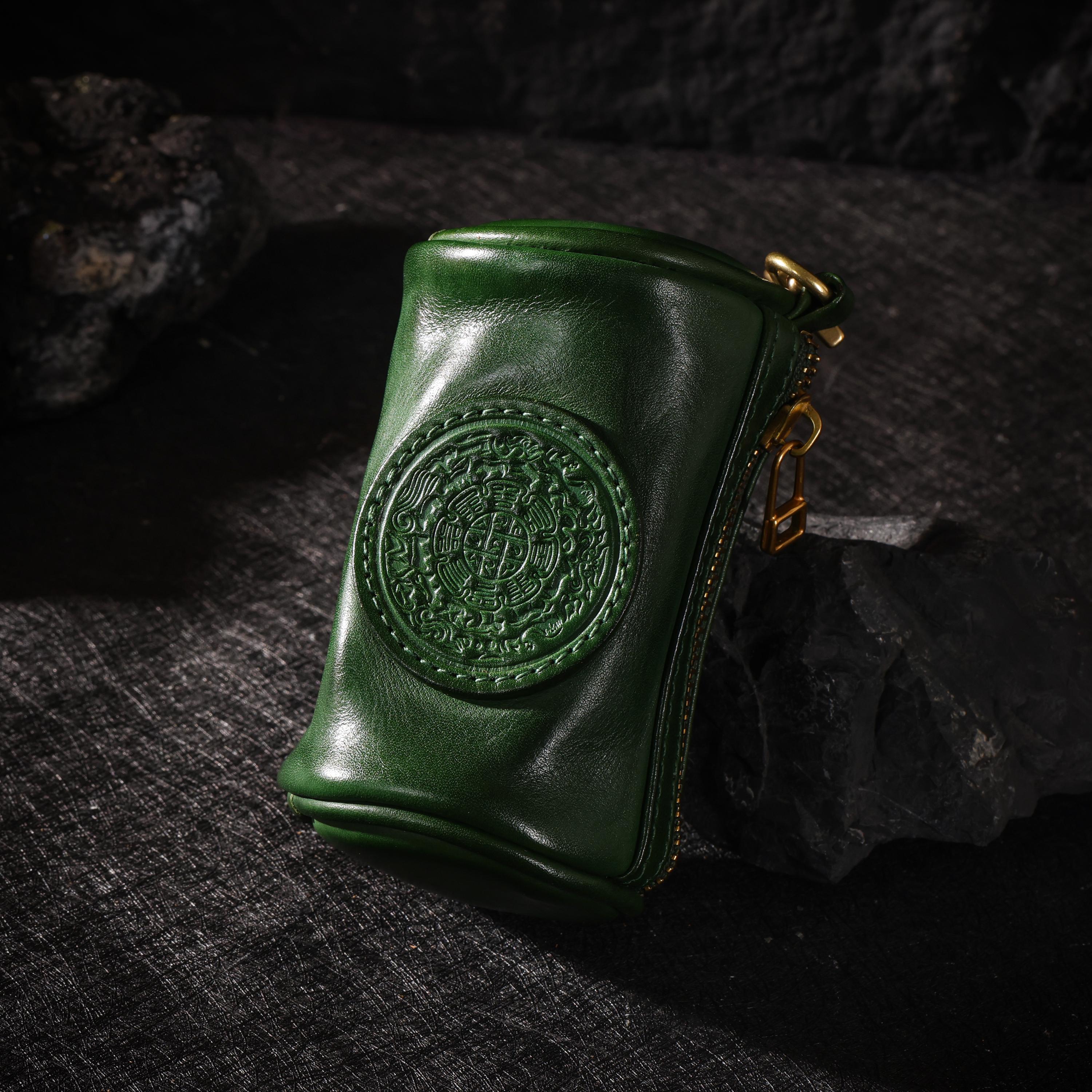 AURA DEER Tibetan Nine-Palace Vegetable Tanned Leather Cylinder Pouch