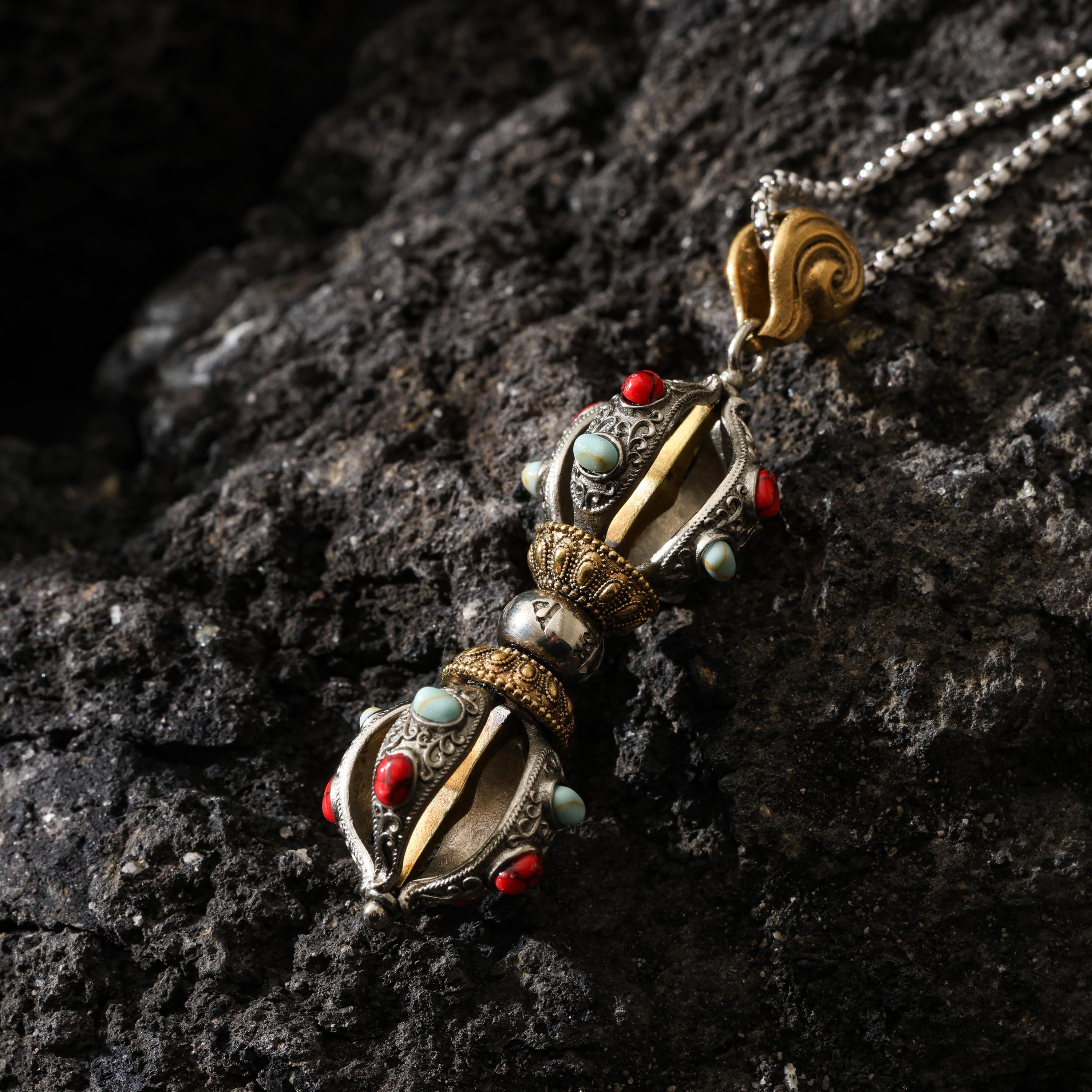 AURA DEER Five-Pronged Vajra Pendant Tibetan Amulet