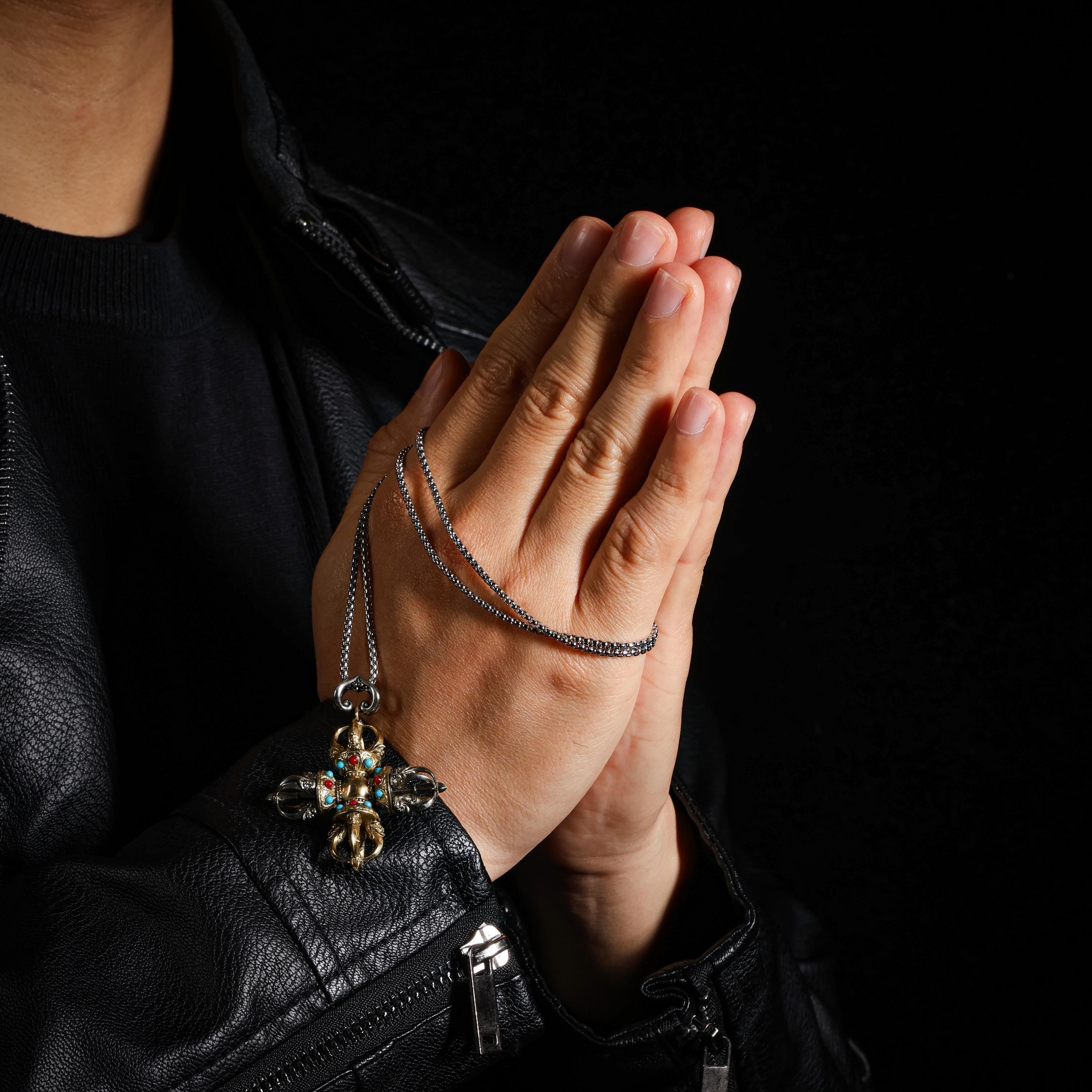 AURA DEER Cross Vajra Pendant Tibetan Amulet