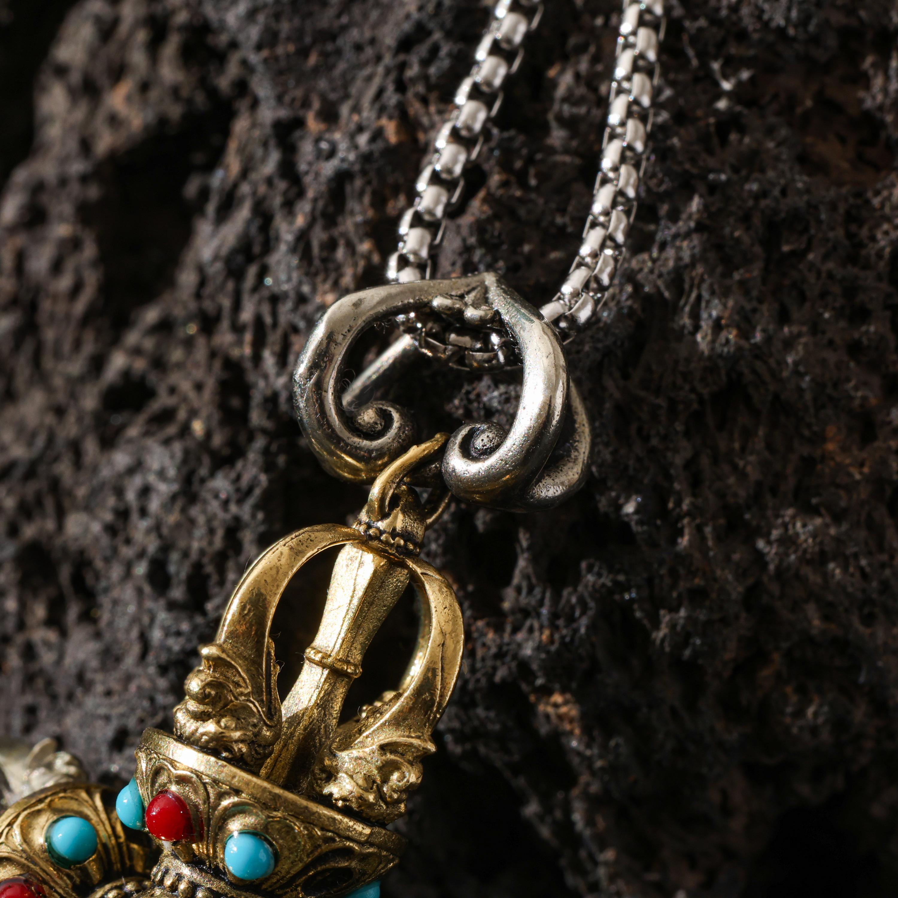 AURA DEER Cross Vajra Pendant Tibetan Amulet