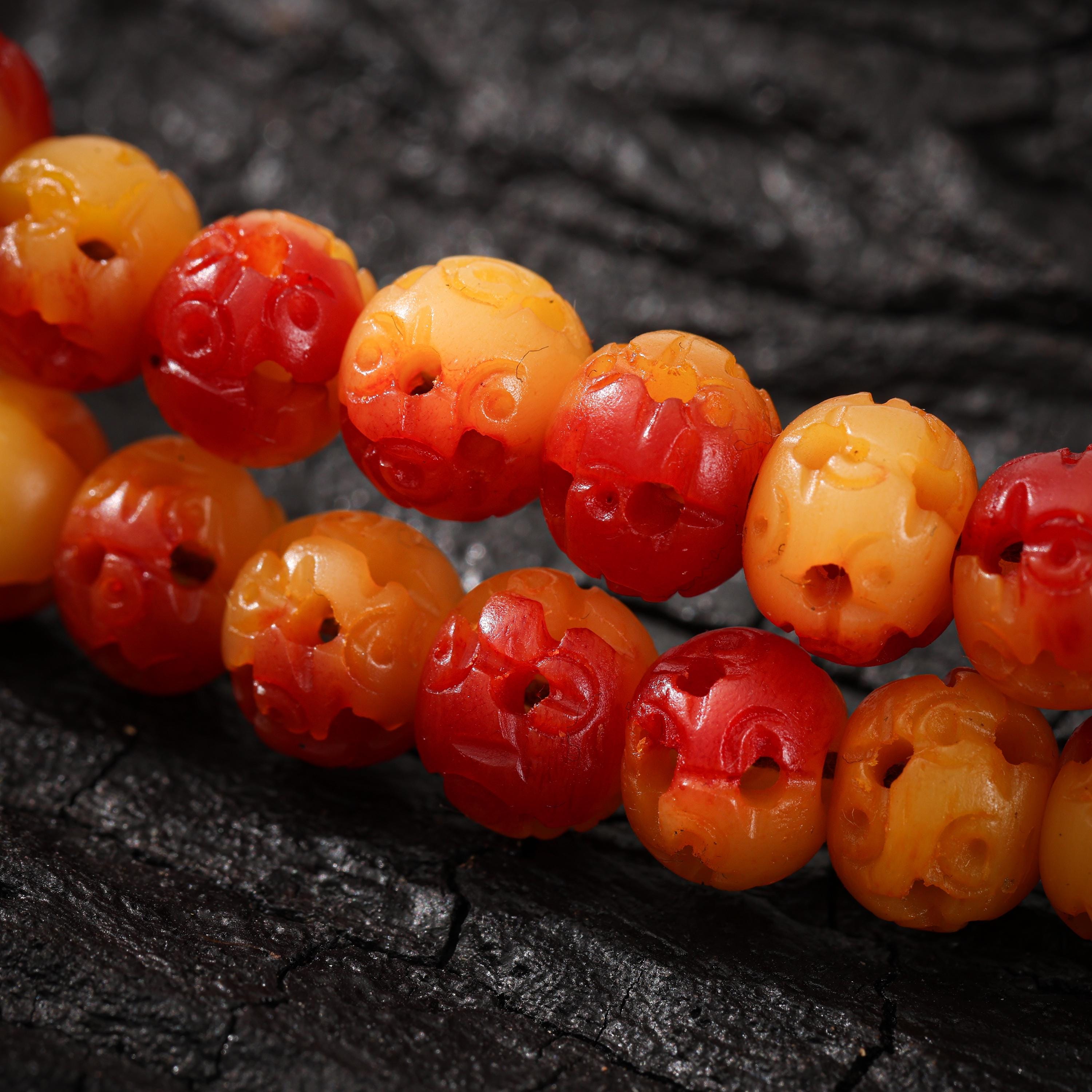 AURA DEER Yak Bone Necklace 108 Mala Beads Hollow Design