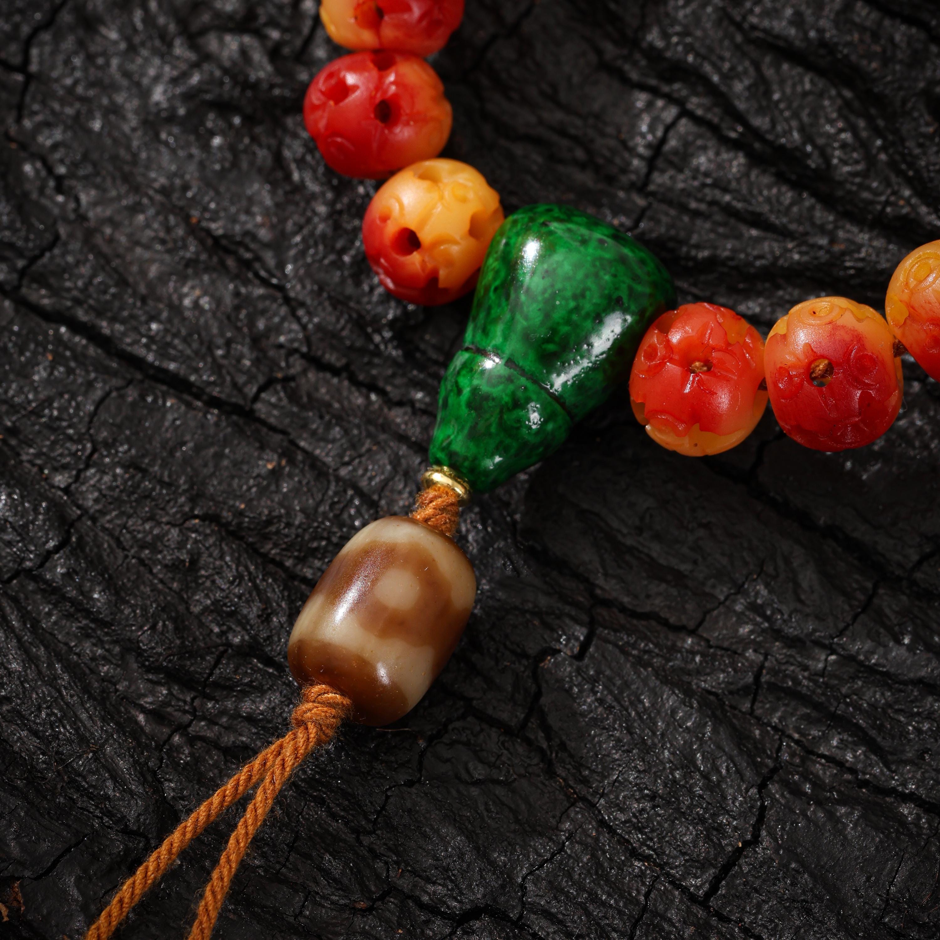 AURA DEER Yak Bone Necklace 108 Mala Beads Hollow Design