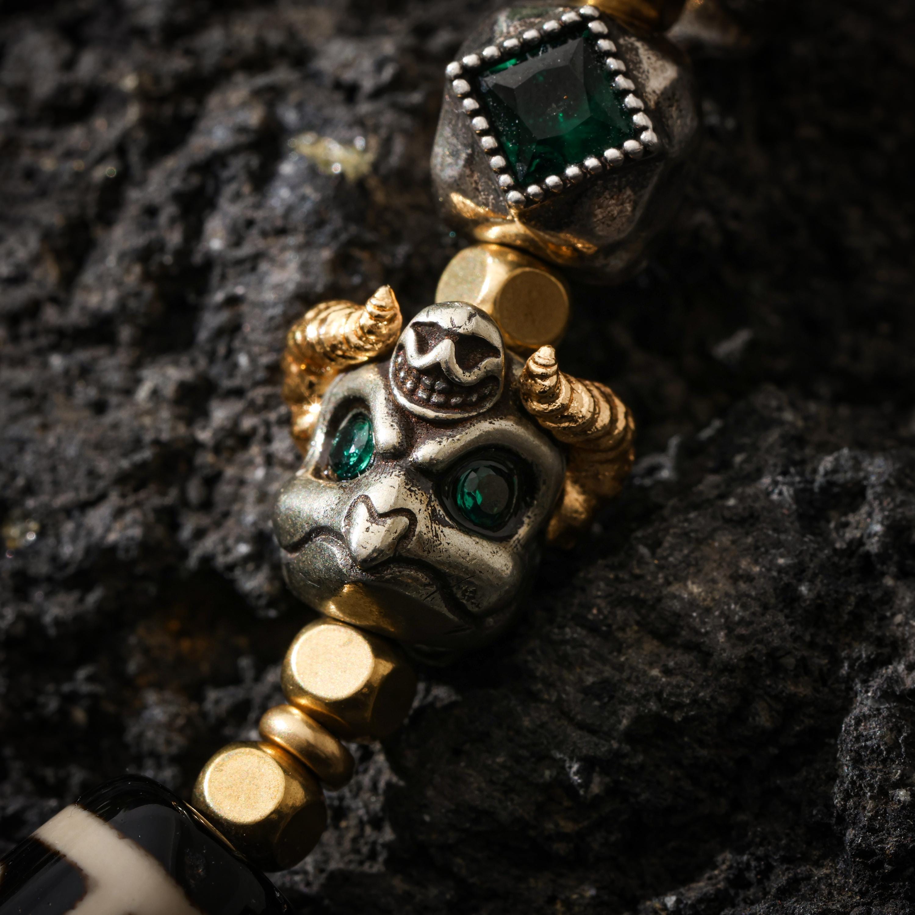 AURA DEER Tibetan Dzi Bead Necklace, Garuda Charms, Gemstone Accents, Adjustable