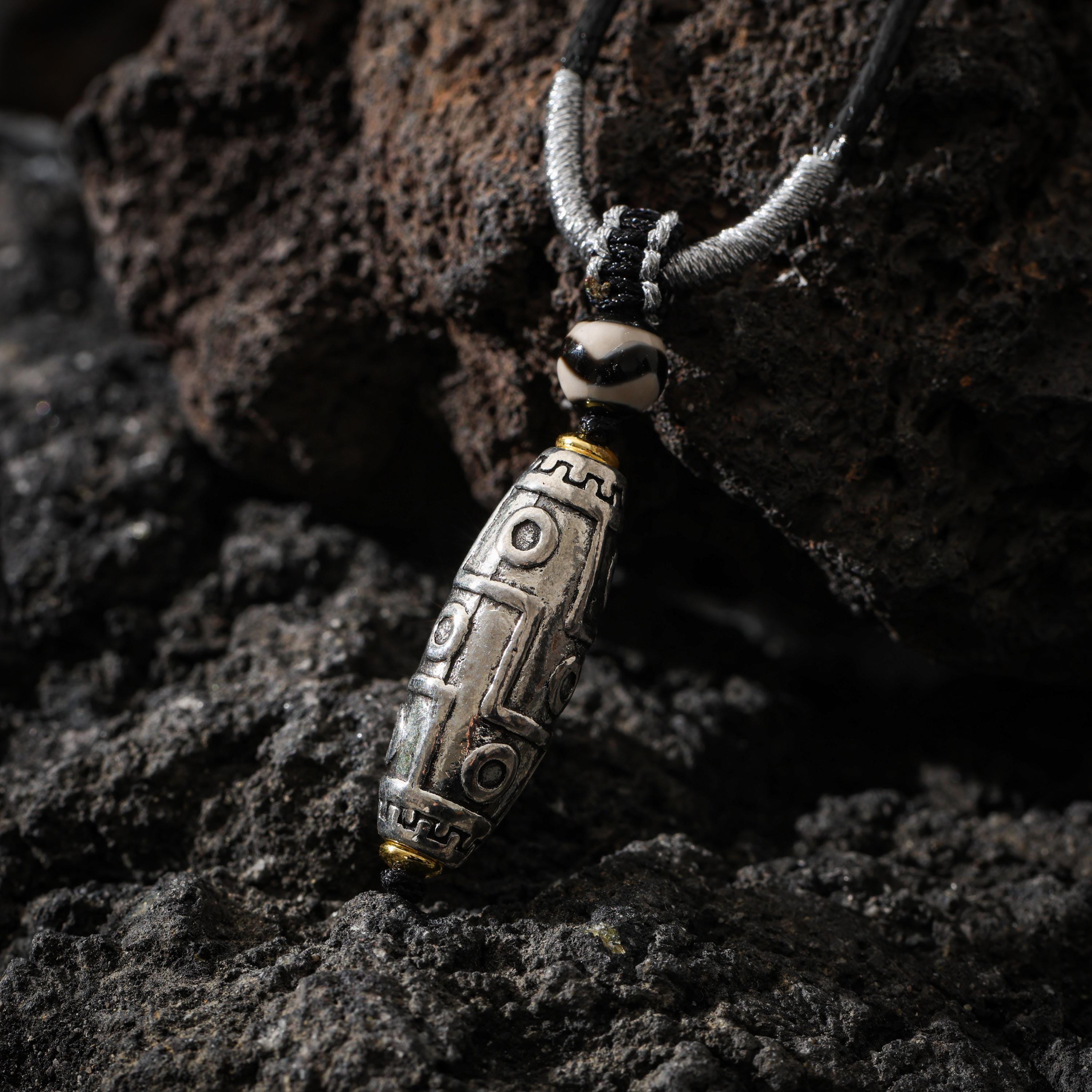 AURA DEER Tibetan Nine-Eye Bead Necklace, Protection Talisman Jewelry, Adjustable Cord Pendant