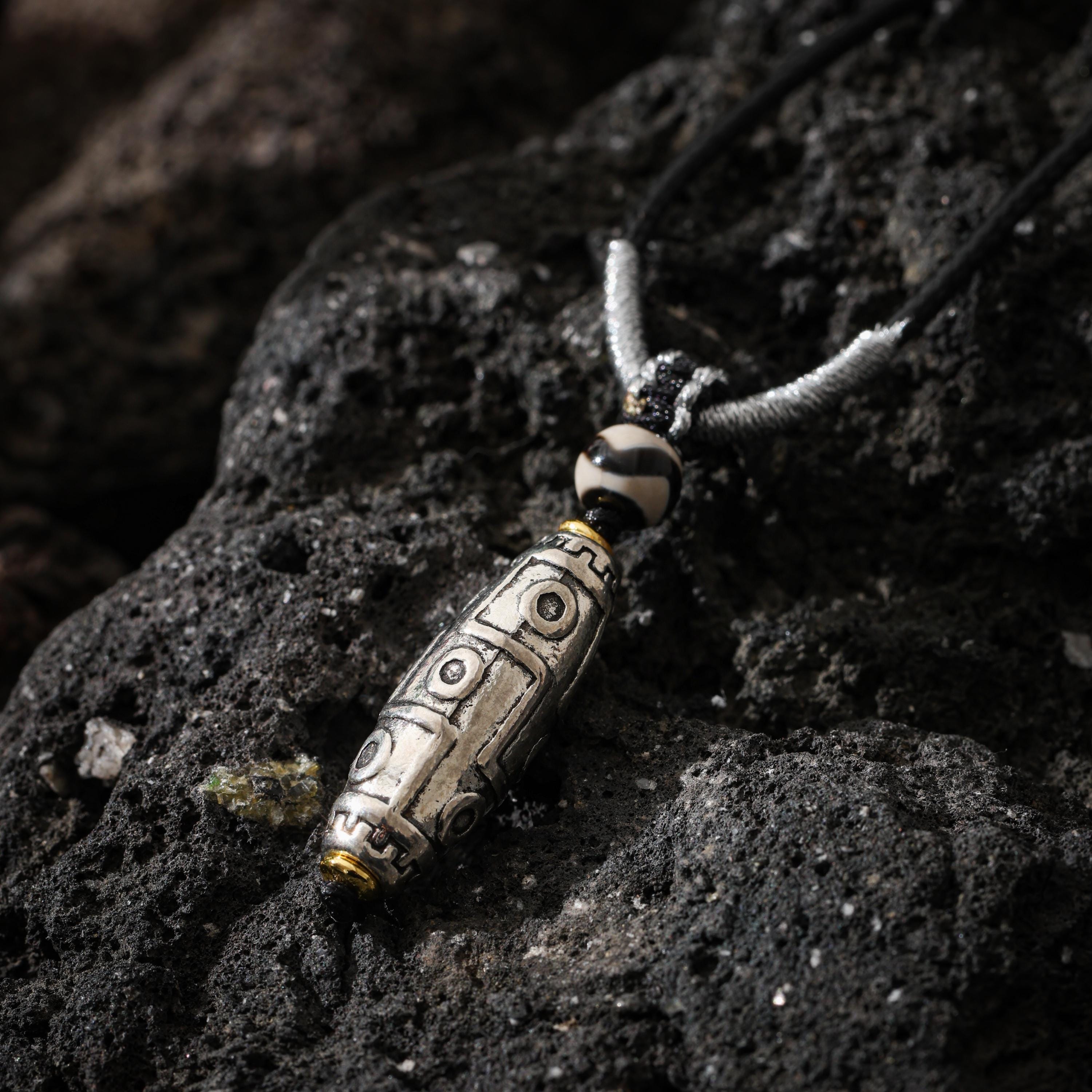 AURA DEER Tibetan Nine-Eye Bead Necklace, Protection Talisman Jewelry, Adjustable Cord Pendant