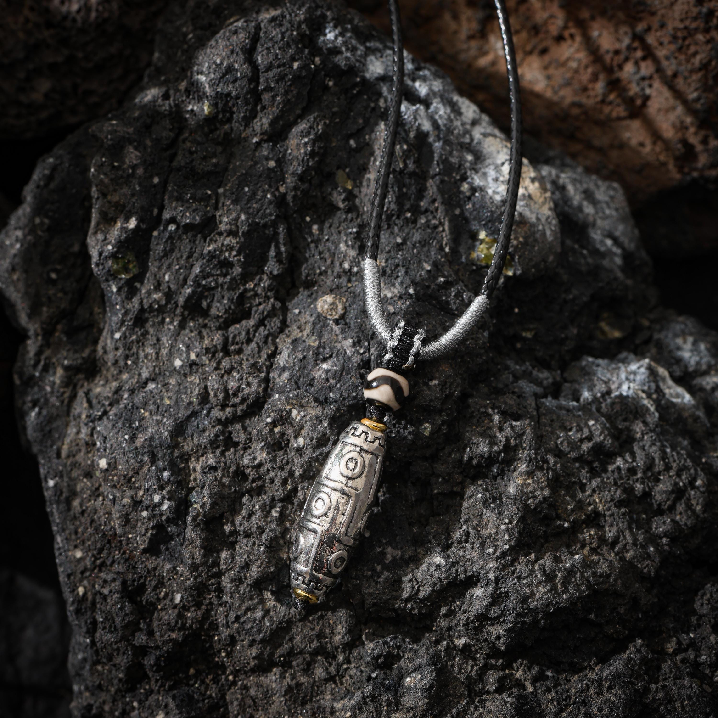 AURA DEER Tibetan Nine-Eye Bead Necklace, Protection Talisman Jewelry, Adjustable Cord Pendant