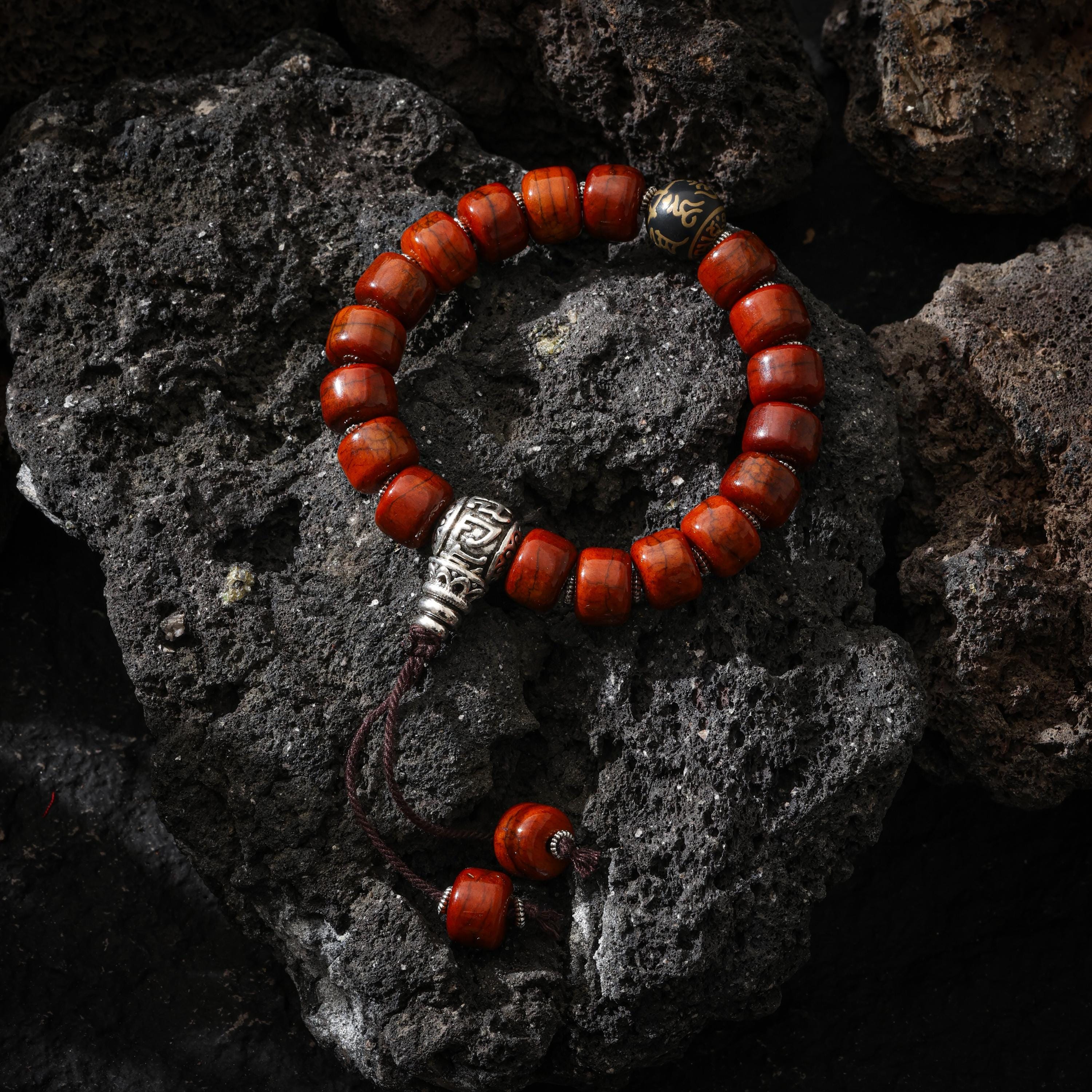 AURA DEER Yak Bone Bracelet with Om Mani Padme Hum Bead, Adjustable Bracelet