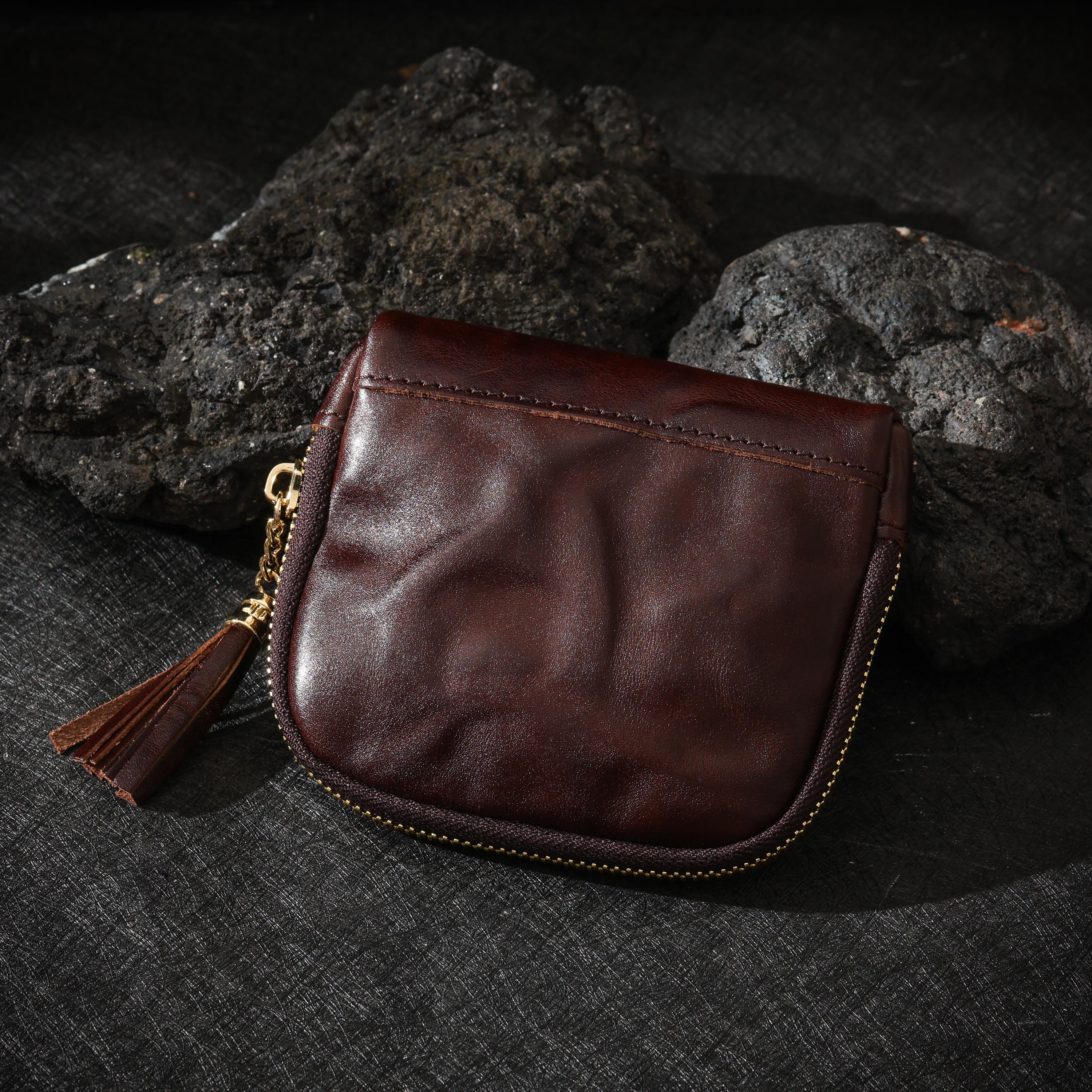 AURA DEER Vintage Genuine Cowhide Jewelry Pouch | Drawstring Leather Jewelry Storage Bag Travel Case